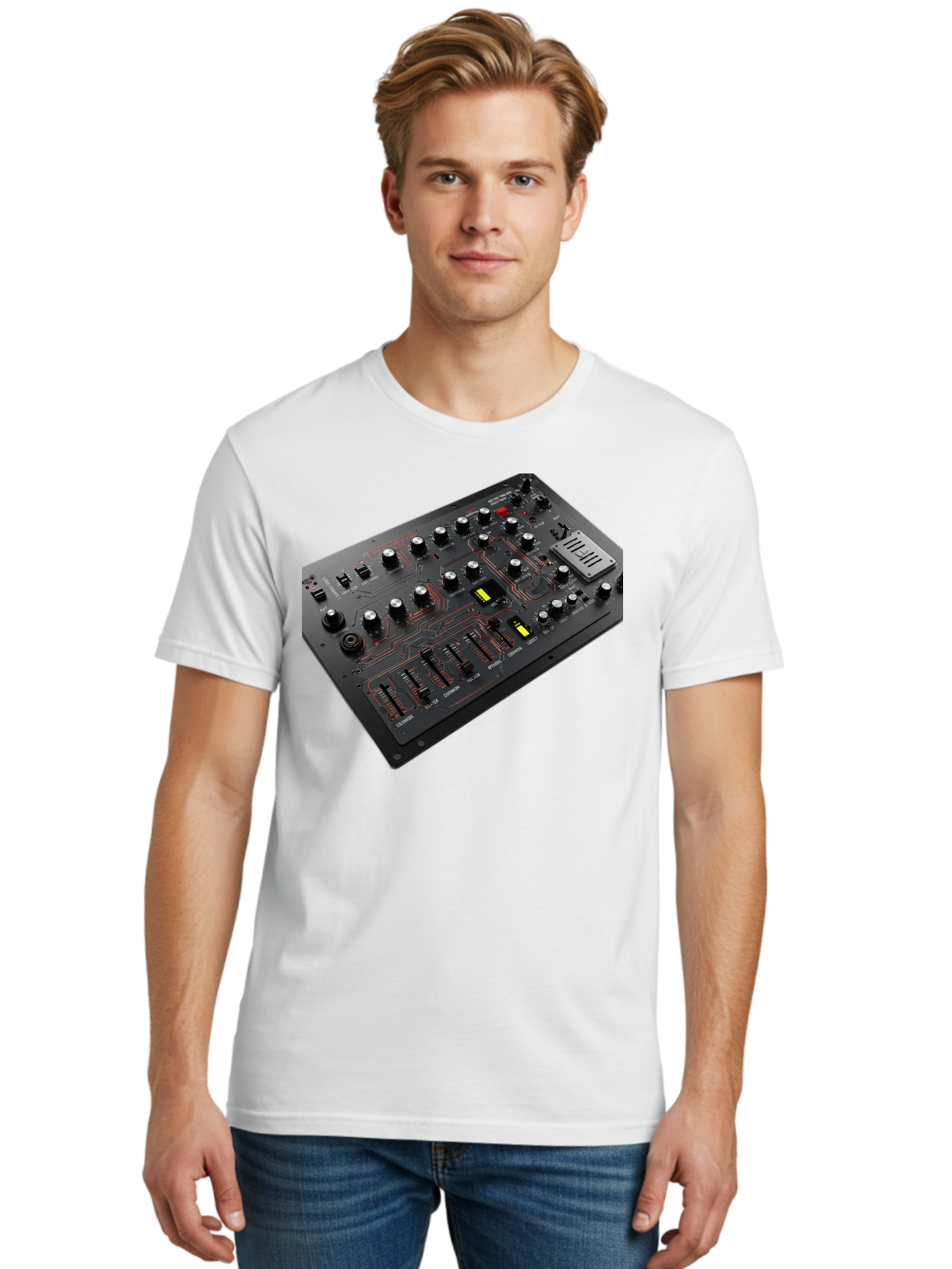 Korg-Minilogue-1 Men'S Graphic Tee, 100% Cotton, Comfortable Casual Summer Wear, Machine Washable, Korg Minilogue Synthesizer, Sound Design, Music Production, Analog Synthesizer, Audio Equipment, Electronic Music Gear, Knobs, Sliders, Buttons, Baa904 14