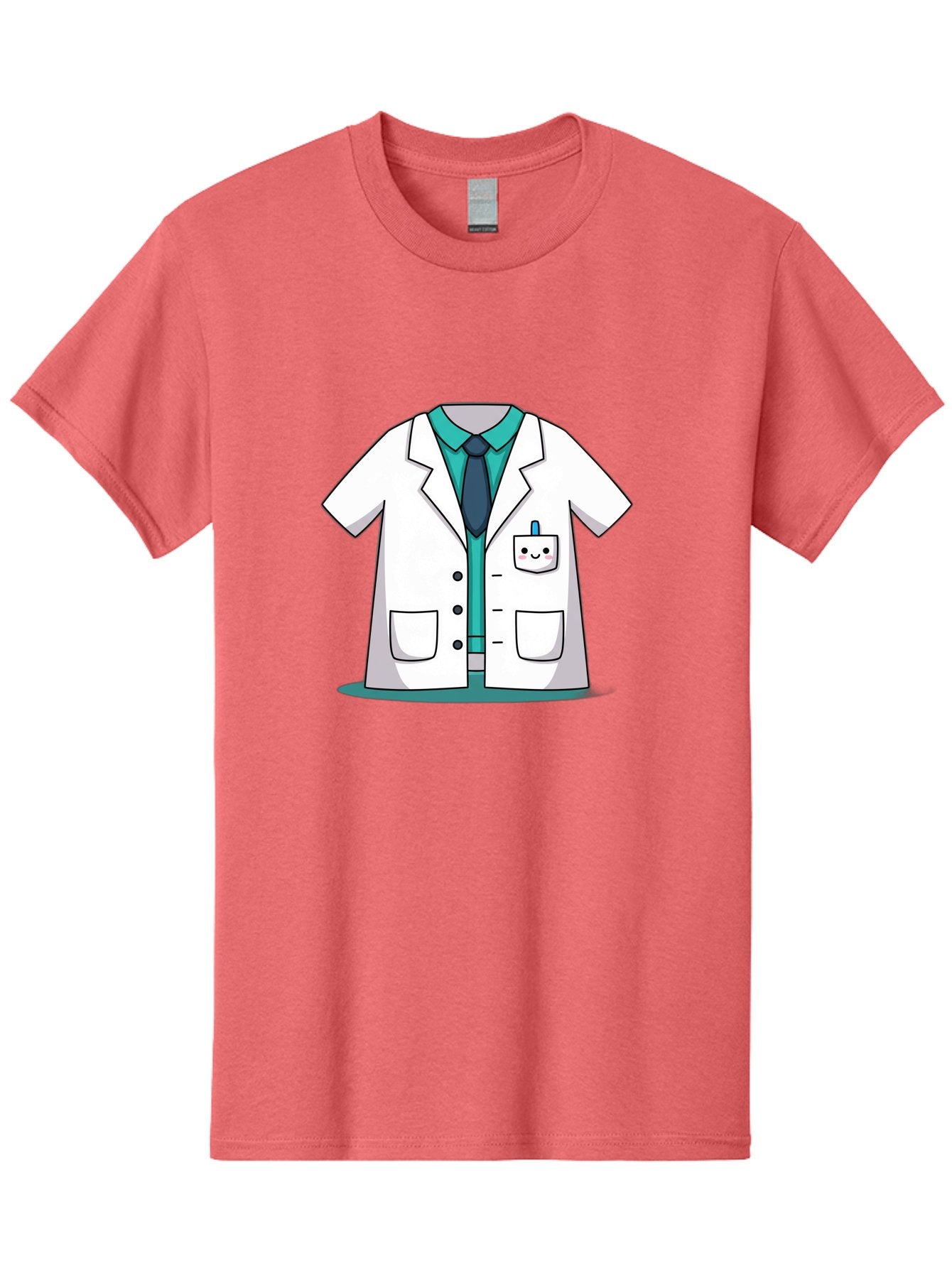 Lab-Coat Men'S Graphic Tee, 100% Cotton, Comfortable Casual Summer Wear, Machine Washable, Lab Coat, Cartoon Style, White Lab Coat, Shirt And Tie Underneath, Pocket Protector, Smiling Face, Medical Professional, Science Illustration, Baa909 3