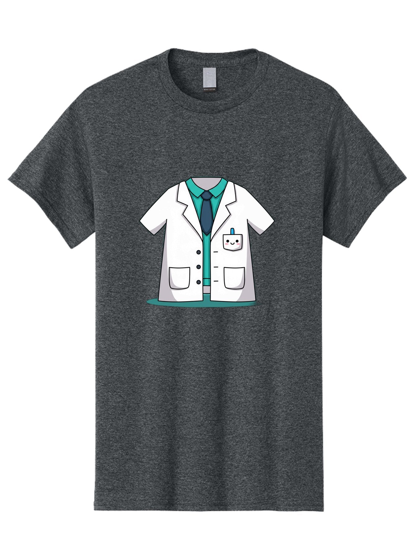 Lab-Coat Men'S Graphic Tee, 100% Cotton, Comfortable Casual Summer Wear, Machine Washable, Lab Coat, Cartoon Style, White Lab Coat, Shirt And Tie Underneath, Pocket Protector, Smiling Face, Medical Professional, Science Illustration, Baa909