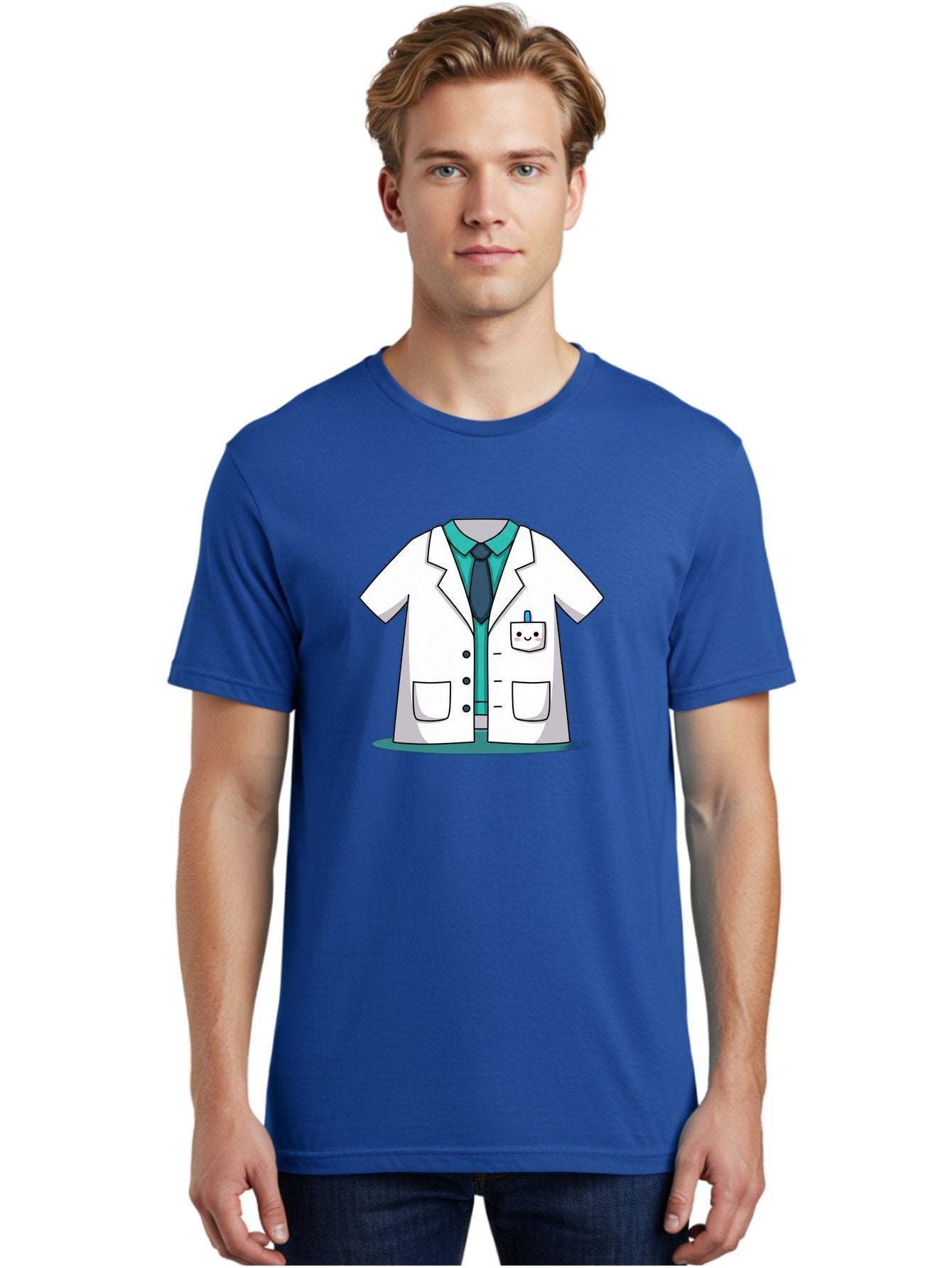 Lab-Coat Men'S Graphic Tee, 100% Cotton, Comfortable Casual Summer Wear, Machine Washable, Lab Coat, Cartoon Style, White Lab Coat, Shirt And Tie Underneath, Pocket Protector, Smiling Face, Medical Professional, Science Illustration, Baa909 18