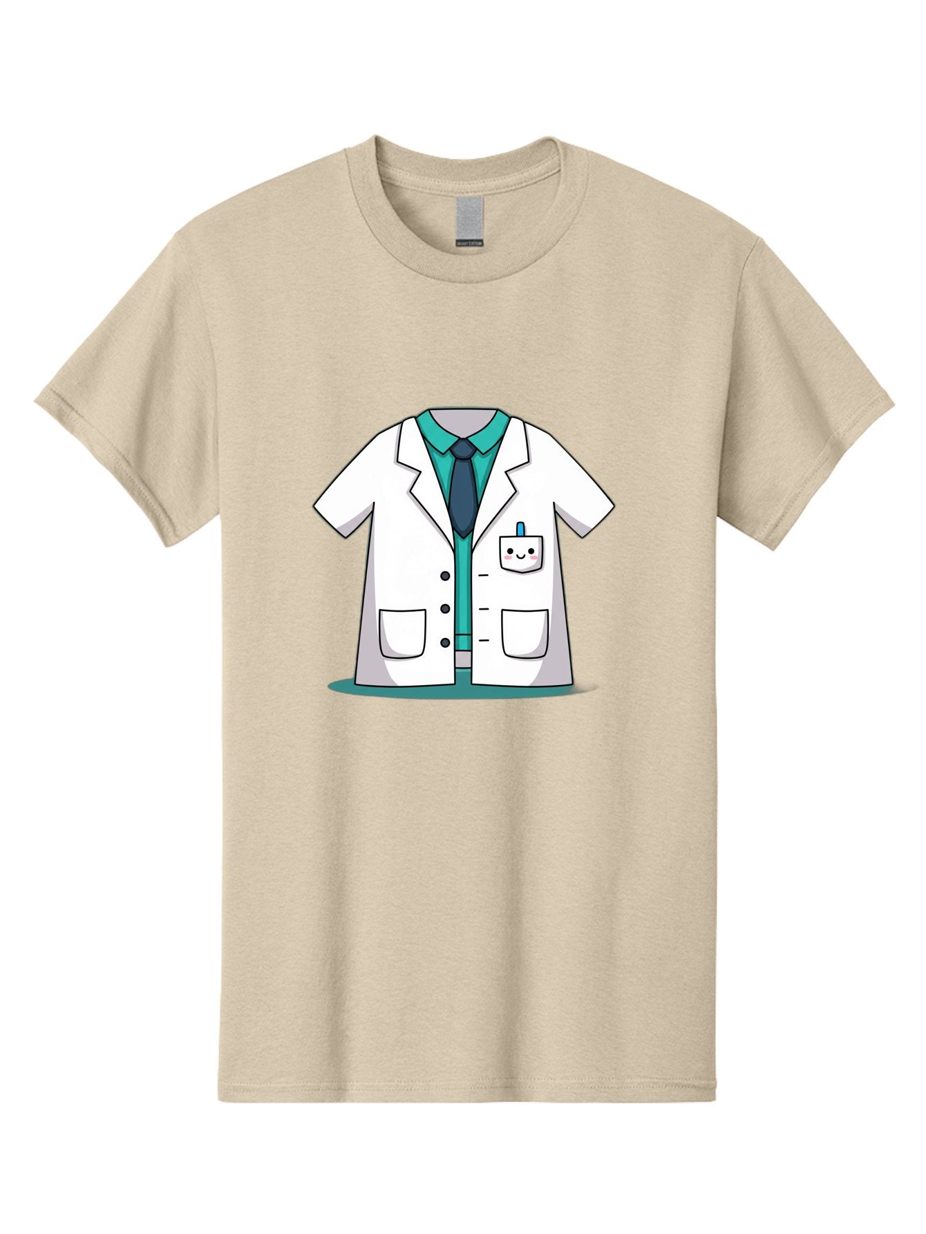 Lab-Coat Men'S Graphic Tee, 100% Cotton, Comfortable Casual Summer Wear, Machine Washable, Lab Coat, Cartoon Style, White Lab Coat, Shirt And Tie Underneath, Pocket Protector, Smiling Face, Medical Professional, Science Illustration, Baa909 5
