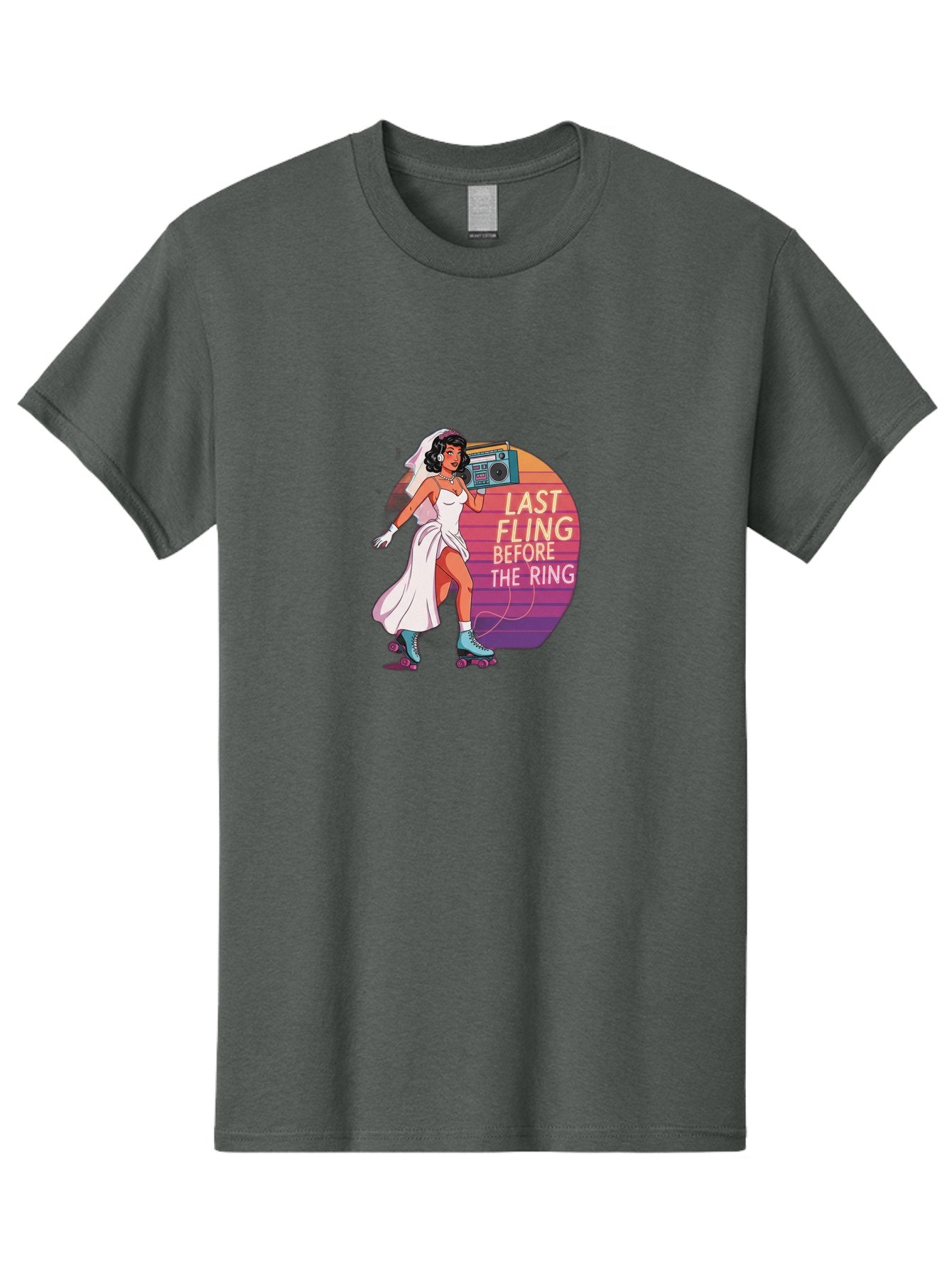 Last-Fling-Before-The-Ring-1 Men'S Graphic Tee, 100% Cotton, Comfortable Casual Summer Wear, Machine Washable, Bride On Roller Skates, Wedding Dress, Boombox, Last Fling Before The Ring, Fun, Party, Bachelorette, Playful Bride, Baa911 12