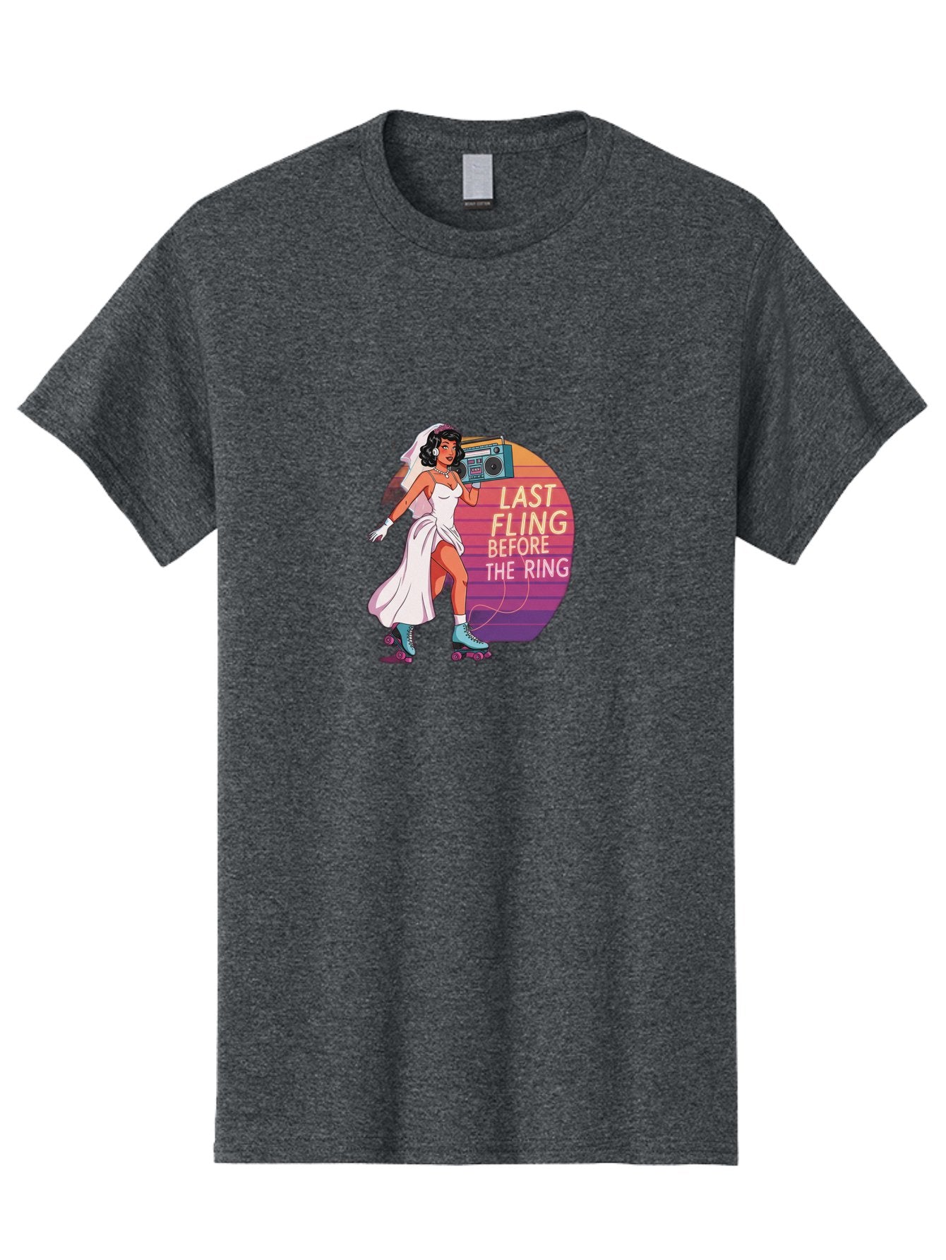 Last-Fling-Before-The-Ring-1 Men'S Graphic Tee, 100% Cotton, Comfortable Casual Summer Wear, Machine Washable, Bride On Roller Skates, Wedding Dress, Boombox, Last Fling Before The Ring, Fun, Party, Bachelorette, Playful Bride, Baa911 9
