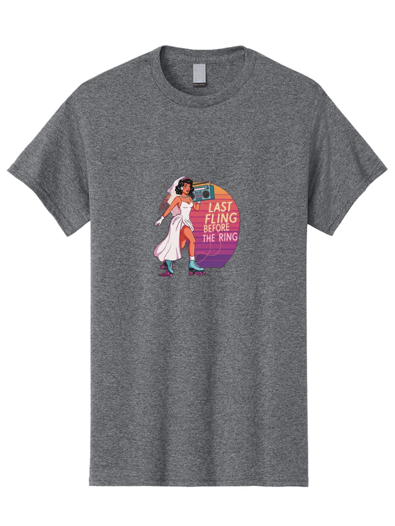 Last-Fling-Before-The-Ring-1 Men'S Graphic Tee, 100% Cotton, Comfortable Casual Summer Wear, Machine Washable, Bride On Roller Skates, Wedding Dress, Boombox, Last Fling Before The Ring, Fun, Party, Bachelorette, Playful Bride, Baa911 4
