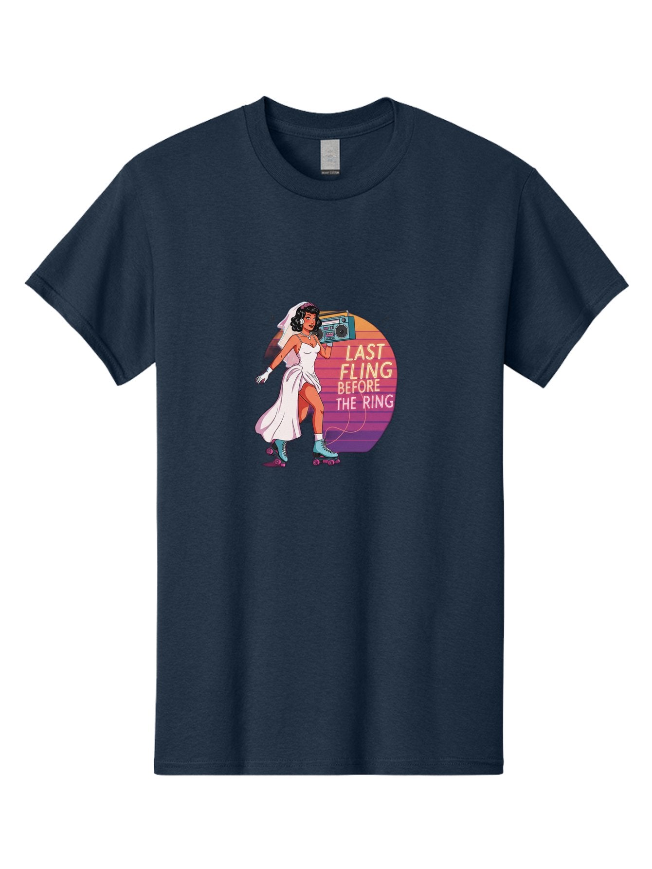 Last-Fling-Before-The-Ring-1 Men'S Graphic Tee, 100% Cotton, Comfortable Casual Summer Wear, Machine Washable, Bride On Roller Skates, Wedding Dress, Boombox, Last Fling Before The Ring, Fun, Party, Bachelorette, Playful Bride, Baa911 11
