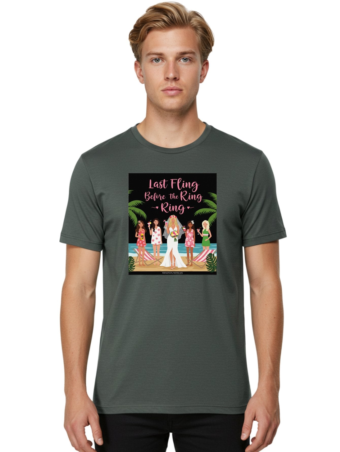 Last-Fling-Before-The-Ring Men'S Graphic Tee, 100% Cotton, Comfortable Casual Summer Wear, Machine Washable, Bride To Be, Bachelorette Party, Beach Vacation, Girls Trip, Tropical Getaway, Celebration, Hen Party, Wedding, Baa912 21