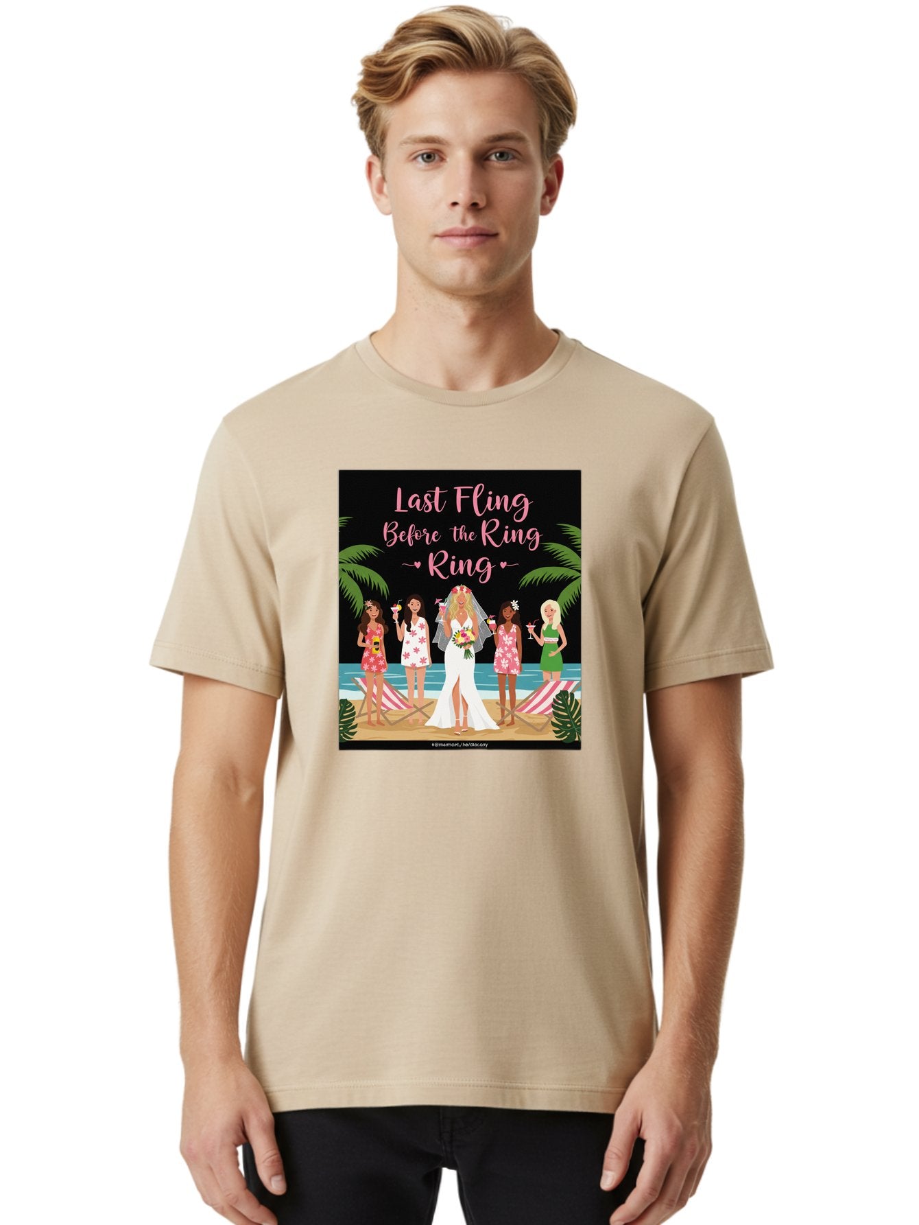 Last-Fling-Before-The-Ring Men'S Graphic Tee, 100% Cotton, Comfortable Casual Summer Wear, Machine Washable, Bride To Be, Bachelorette Party, Beach Vacation, Girls Trip, Tropical Getaway, Celebration, Hen Party, Wedding, Baa912 23