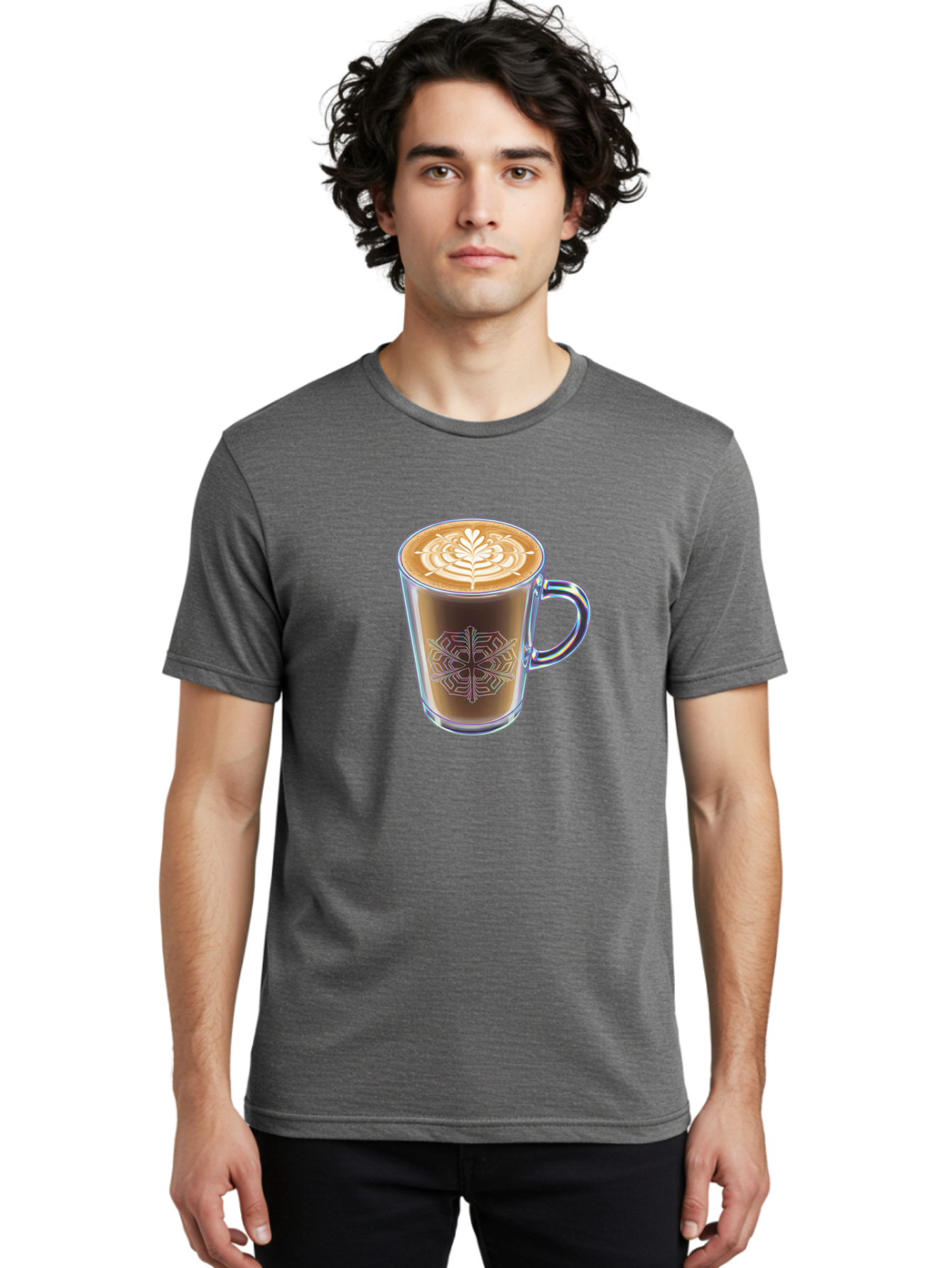 Latte-Art-Coffee Men'S Graphic Tee, 100% Cotton, Comfortable Casual Summer Wear, Machine Washable, Latte Art, Coffee Design, Coffee Cup, Leaf Pattern, Frothy Coffee, Coffee Drink, Gourmet Coffee, Artistic Coffee Baa913 20