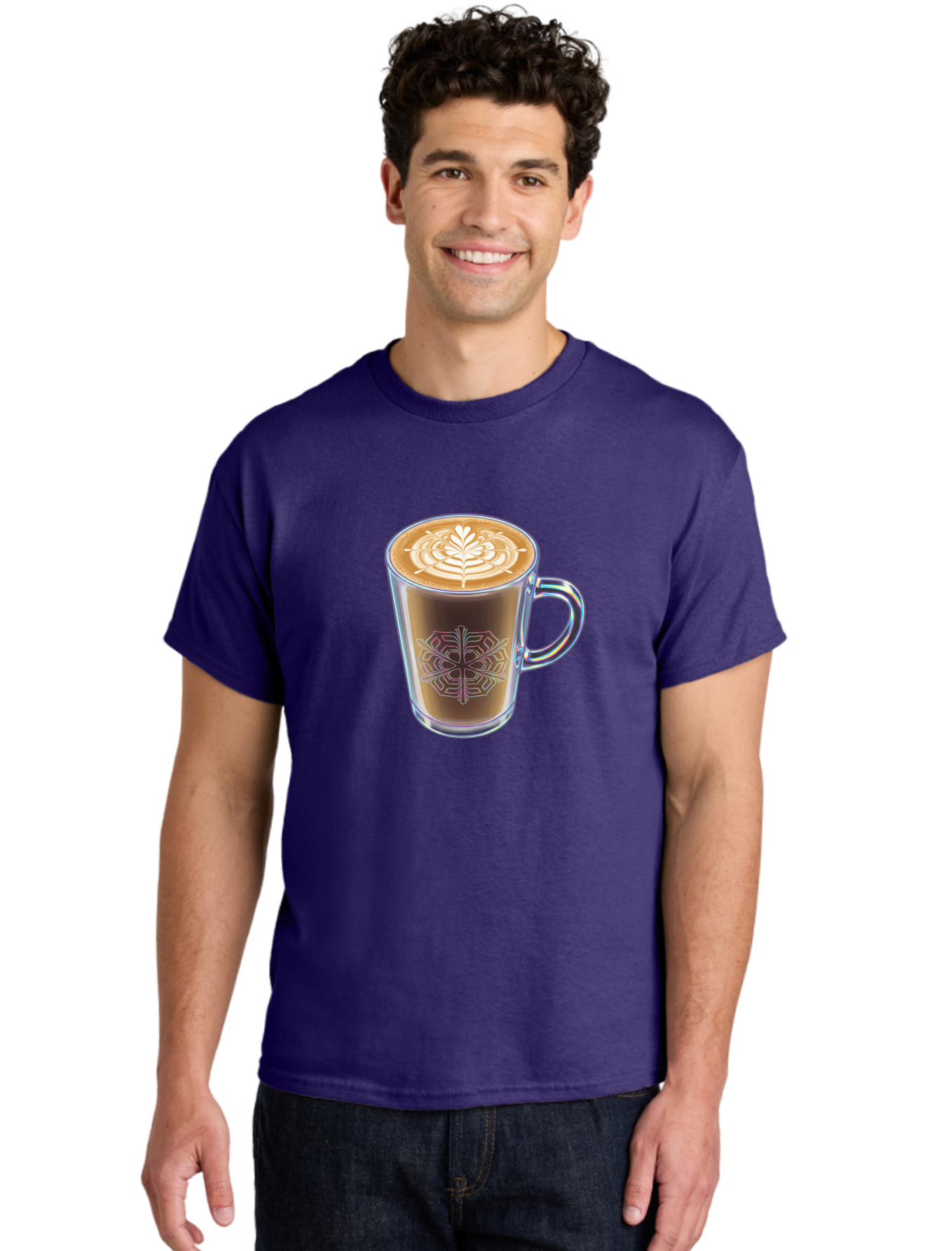 Latte-Art-Coffee Men'S Graphic Tee, 100% Cotton, Comfortable Casual Summer Wear, Machine Washable, Latte Art, Coffee Design, Coffee Cup, Leaf Pattern, Frothy Coffee, Coffee Drink, Gourmet Coffee, Artistic Coffee Baa913 18