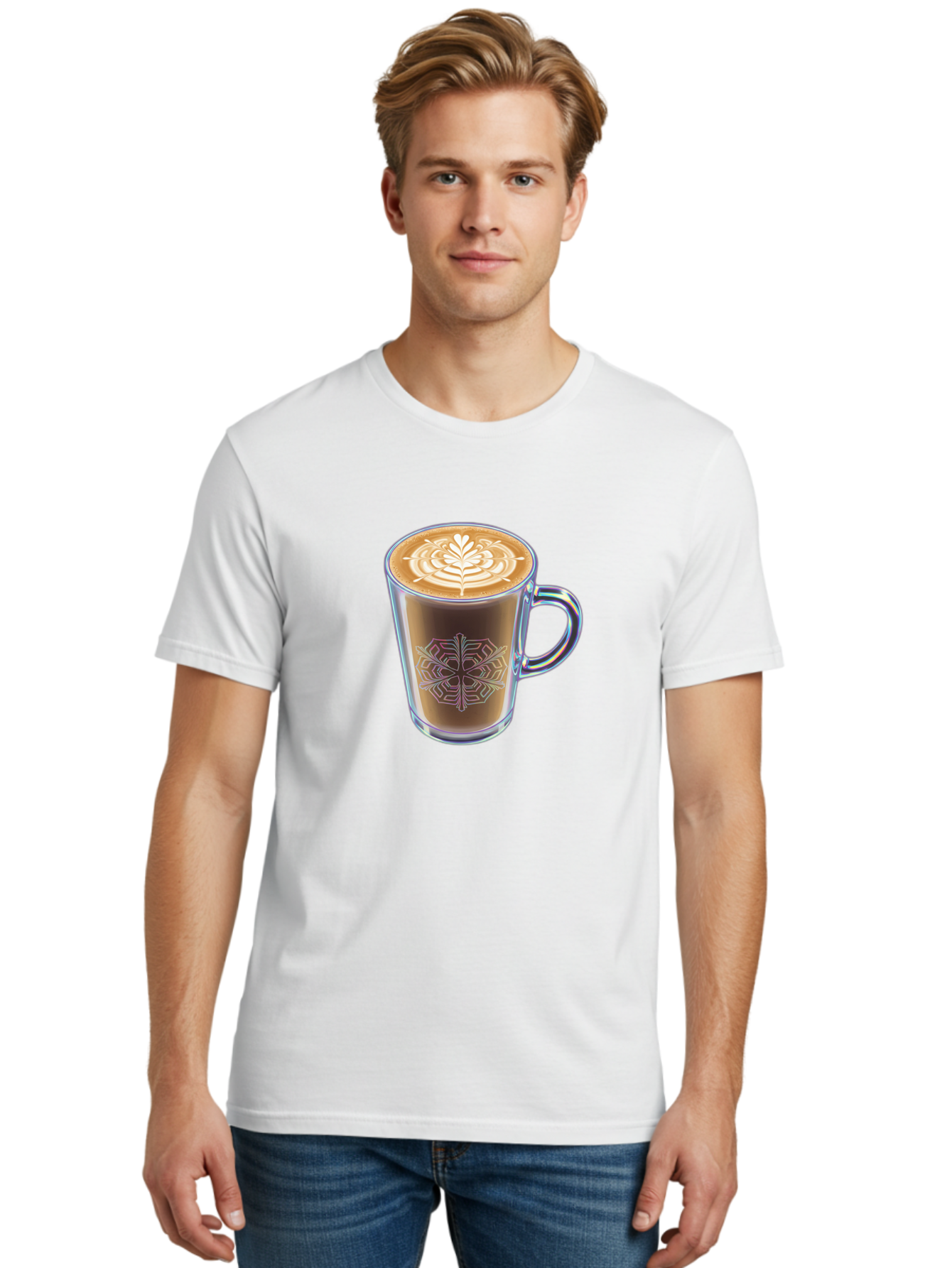 Latte-Art-Coffee Men'S Graphic Tee, 100% Cotton, Comfortable Casual Summer Wear, Machine Washable, Latte Art, Coffee Design, Coffee Cup, Leaf Pattern, Frothy Coffee, Coffee Drink, Gourmet Coffee, Artistic Coffee Baa913 6
