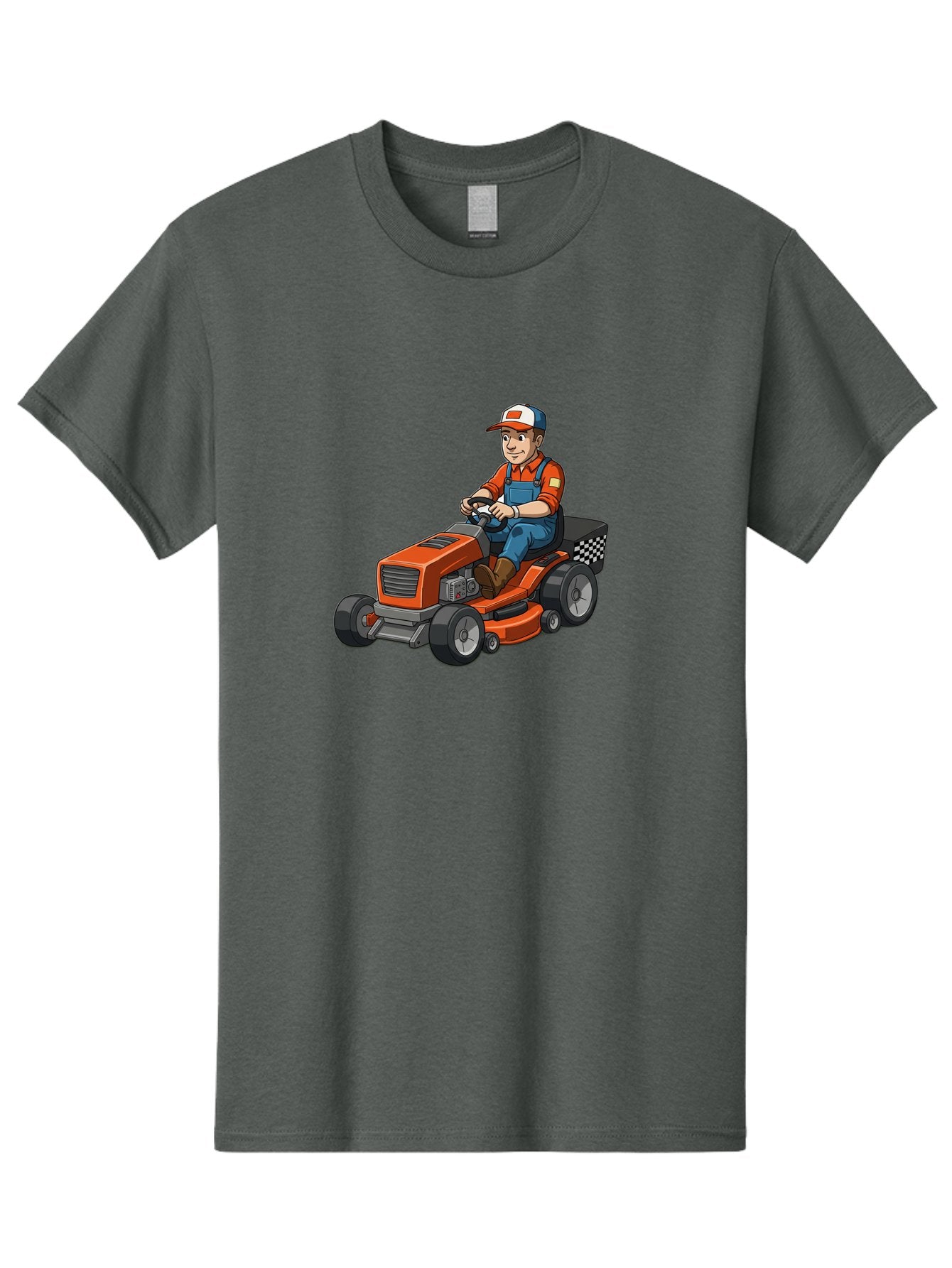 Lawn-Mower-Operator Men'S Graphic Tee, 100% Cotton, Comfortable Casual Summer Wear, Machine Washable, Lawn Mower, Gardening, Landscaping, Outdoor Work, Gardening Tools, Lawn Care, Mower, Orange Lawn Mower, Checkered Bag Baa916 7