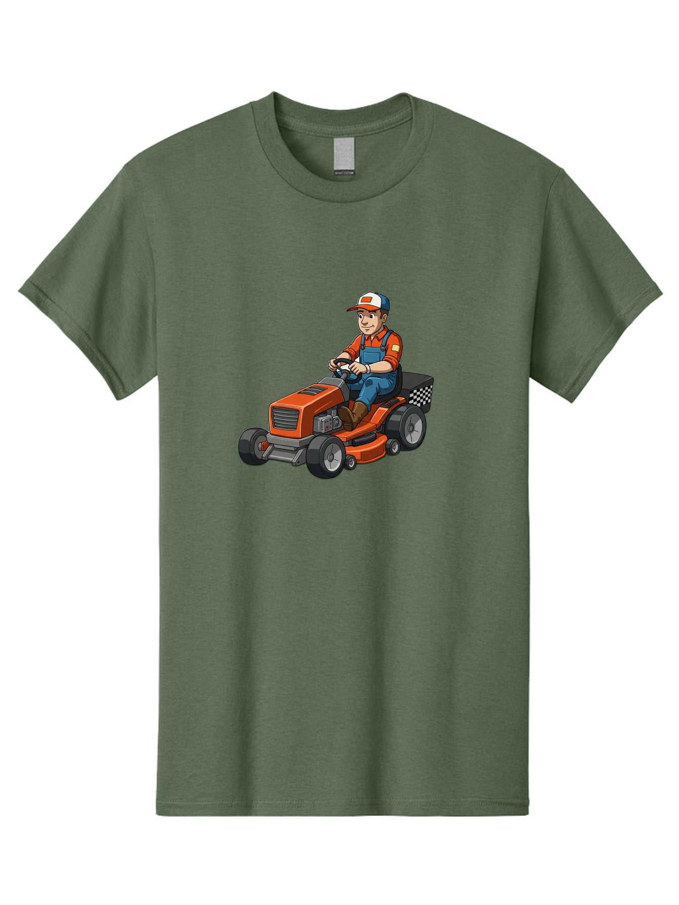 Lawn-Mower-Operator Men'S Graphic Tee, 100% Cotton, Comfortable Casual Summer Wear, Machine Washable, Lawn Mower, Gardening, Landscaping, Outdoor Work, Gardening Tools, Lawn Care, Mower, Orange Lawn Mower, Checkered Bag Baa916 15