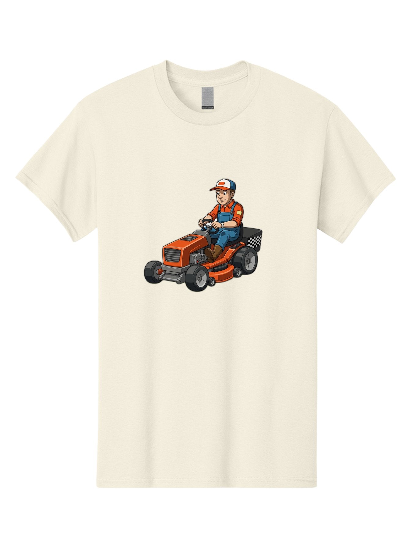 Lawn-Mower-Operator Men'S Graphic Tee, 100% Cotton, Comfortable Casual Summer Wear, Machine Washable, Lawn Mower, Gardening, Landscaping, Outdoor Work, Gardening Tools, Lawn Care, Mower, Orange Lawn Mower, Checkered Bag Baa916 8