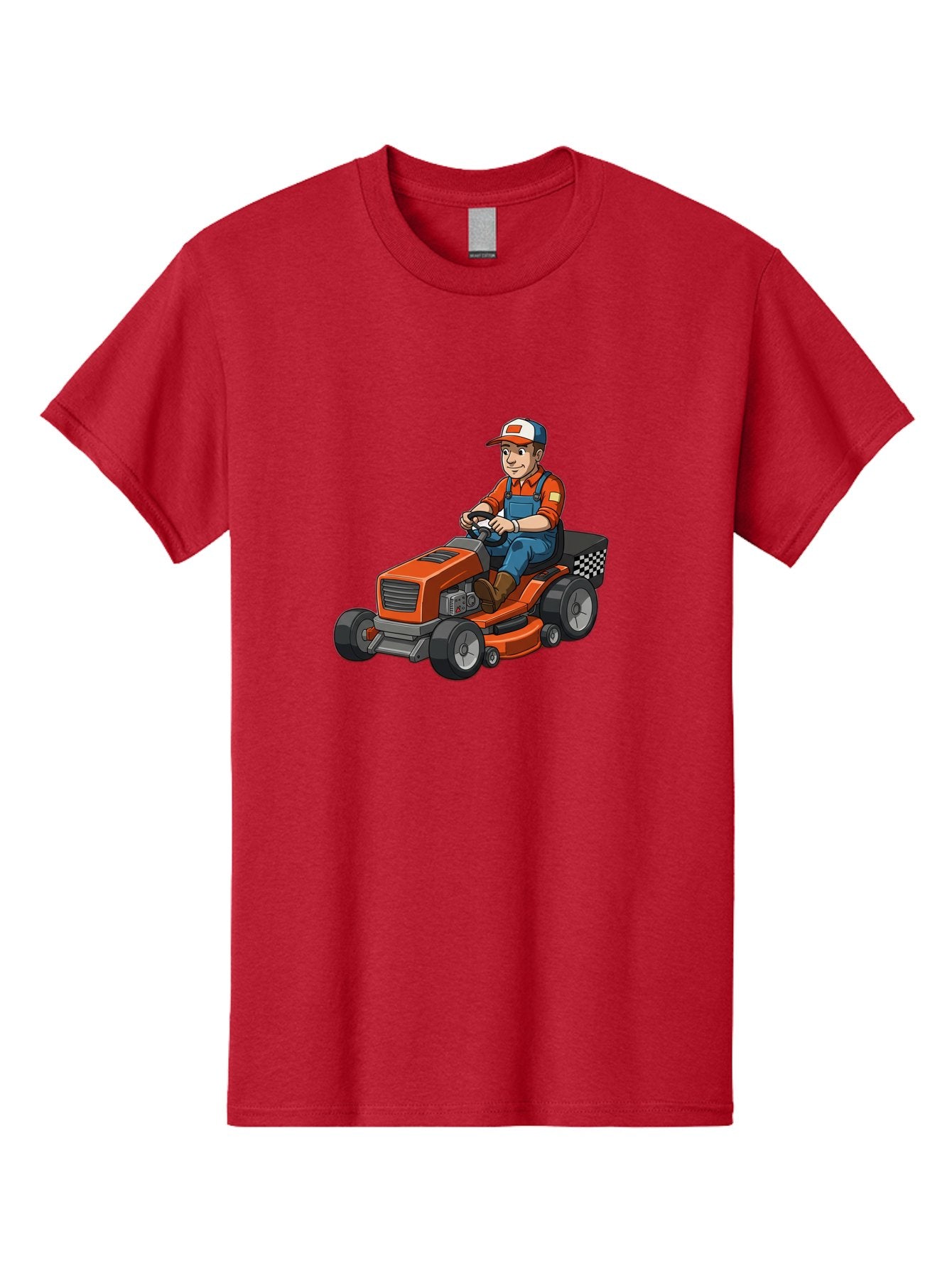Lawn-Mower-Operator Men'S Graphic Tee, 100% Cotton, Comfortable Casual Summer Wear, Machine Washable, Lawn Mower, Gardening, Landscaping, Outdoor Work, Gardening Tools, Lawn Care, Mower, Orange Lawn Mower, Checkered Bag Baa916 3