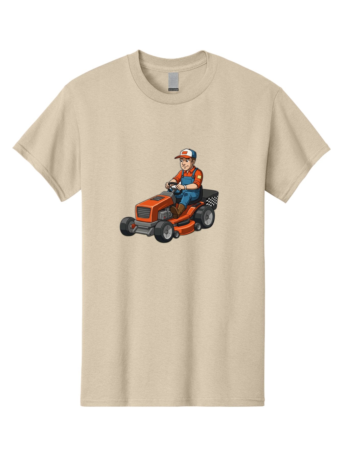 Lawn-Mower-Operator Men'S Graphic Tee, 100% Cotton, Comfortable Casual Summer Wear, Machine Washable, Lawn Mower, Gardening, Landscaping, Outdoor Work, Gardening Tools, Lawn Care, Mower, Orange Lawn Mower, Checkered Bag Baa916