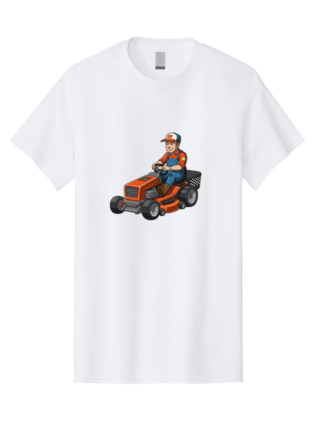 Lawn-Mower-Operator Men'S Graphic Tee, 100% Cotton, Comfortable Casual Summer Wear, Machine Washable, Lawn Mower, Gardening, Landscaping, Outdoor Work, Gardening Tools, Lawn Care, Mower, Orange Lawn Mower, Checkered Bag Baa916 14