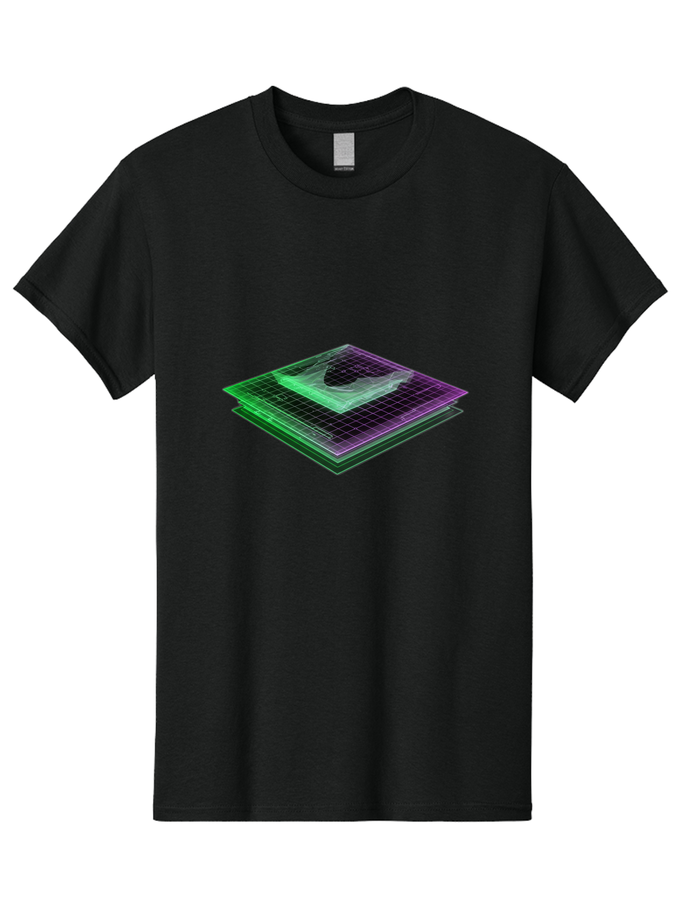 Layered-Grid Men'S Graphic Tee, 100% Cotton, Comfortable Casual Summer Wear, Machine Washable, 3D Grid, Layered Squares, Purple And Green Accents, Grid Pattern, Digital Art, Futuristic Design, Abstract Shapes, Modern Graphic, Layered Effect Baa917 15