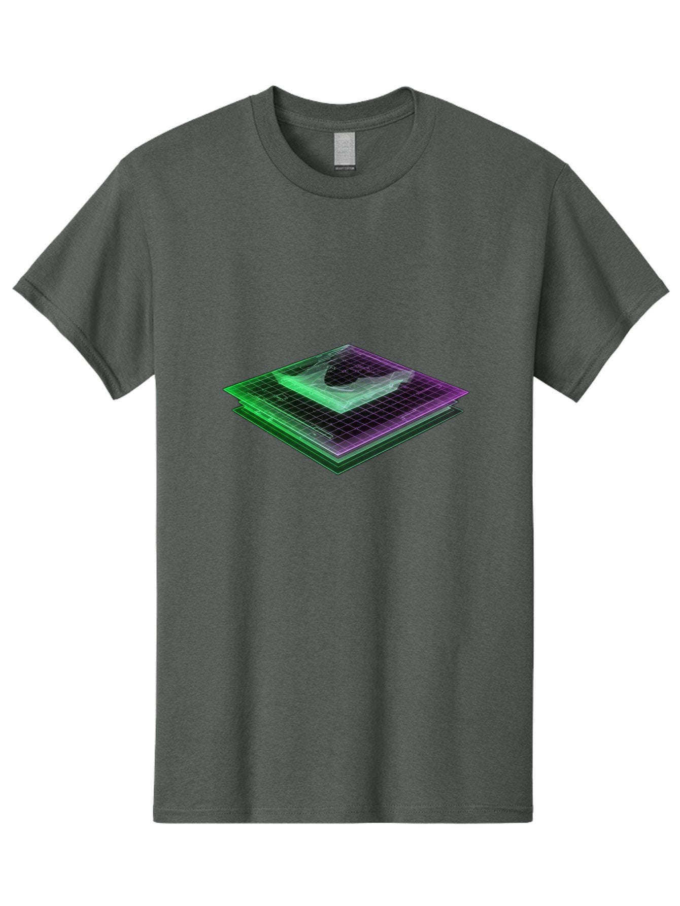 Layered-Grid Men'S Graphic Tee, 100% Cotton, Comfortable Casual Summer Wear, Machine Washable, 3D Grid, Layered Squares, Purple And Green Accents, Grid Pattern, Digital Art, Futuristic Design, Abstract Shapes, Modern Graphic, Layered Effect Baa917 11