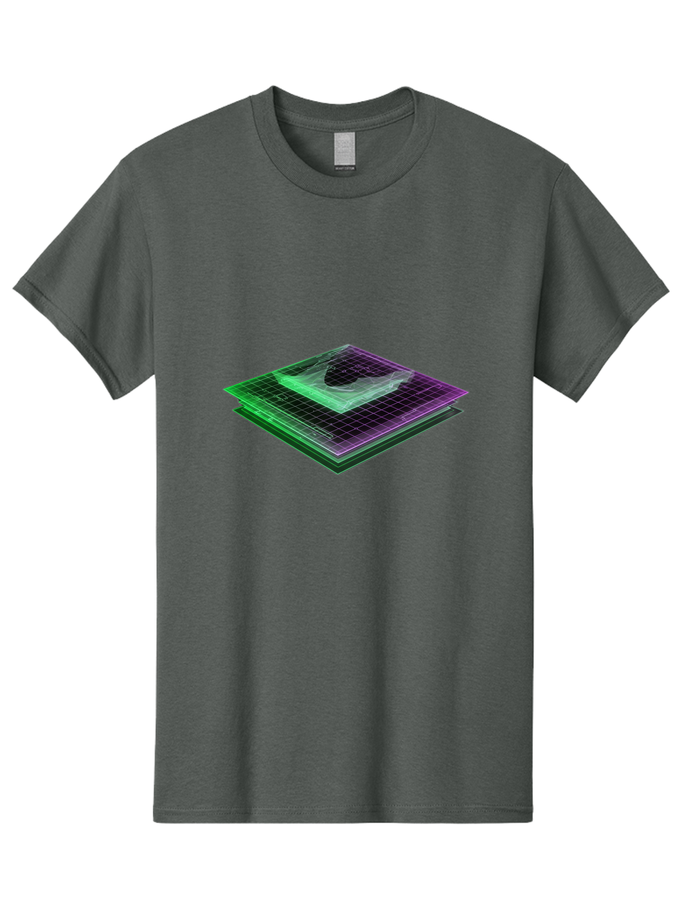 Layered-Grid Men'S Graphic Tee, 100% Cotton, Comfortable Casual Summer Wear, Machine Washable, 3D Grid, Layered Squares, Purple And Green Accents, Grid Pattern, Digital Art, Futuristic Design, Abstract Shapes, Modern Graphic, Layered Effect Baa917 7
