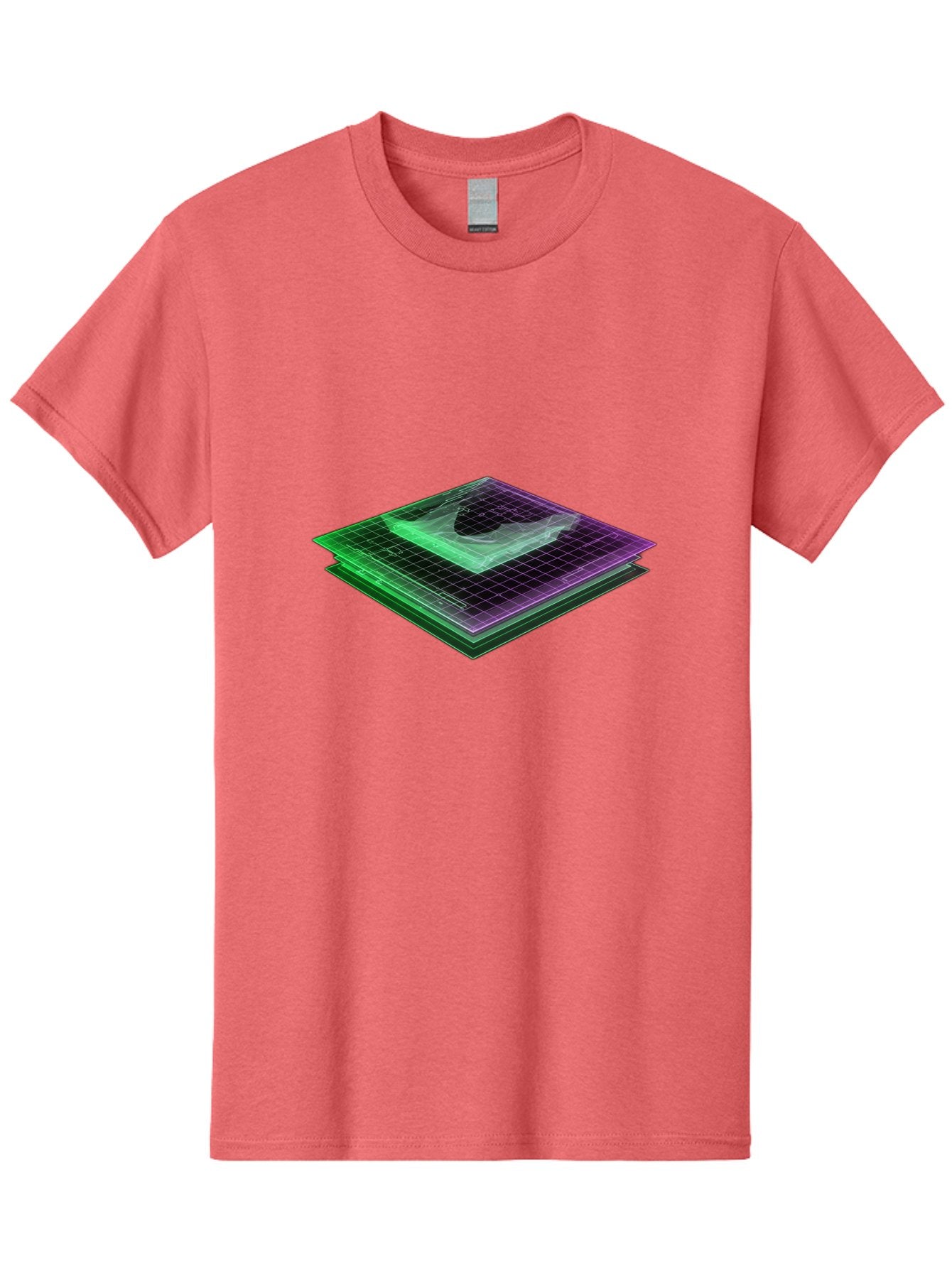 Layered-Grid Men'S Graphic Tee, 100% Cotton, Comfortable Casual Summer Wear, Machine Washable, 3D Grid, Layered Squares, Purple And Green Accents, Grid Pattern, Digital Art, Futuristic Design, Abstract Shapes, Modern Graphic, Layered Effect Baa917 12