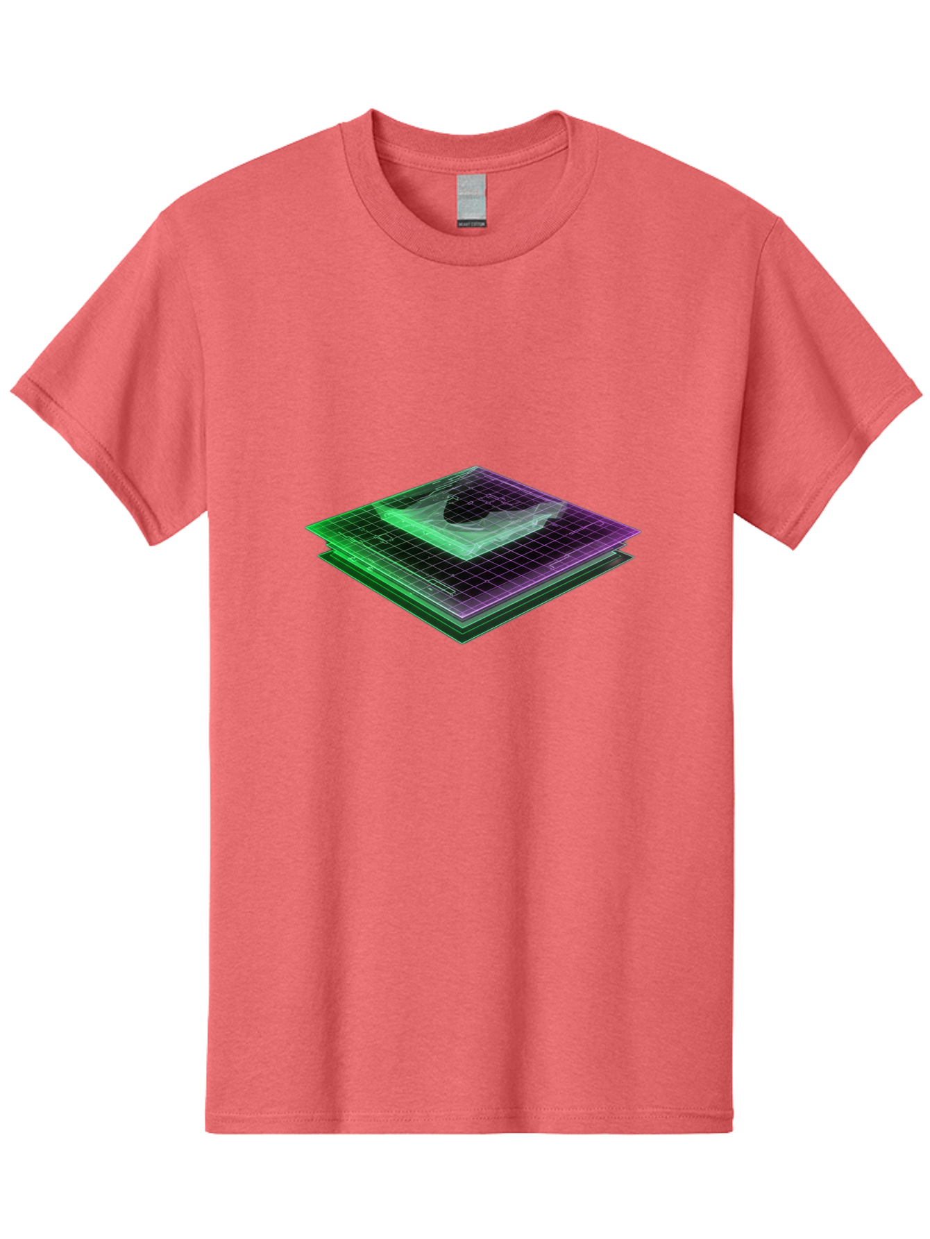 Layered-Grid Men'S Graphic Tee, 100% Cotton, Comfortable Casual Summer Wear, Machine Washable, 3D Grid, Layered Squares, Purple And Green Accents, Grid Pattern, Digital Art, Futuristic Design, Abstract Shapes, Modern Graphic, Layered Effect Baa917 5