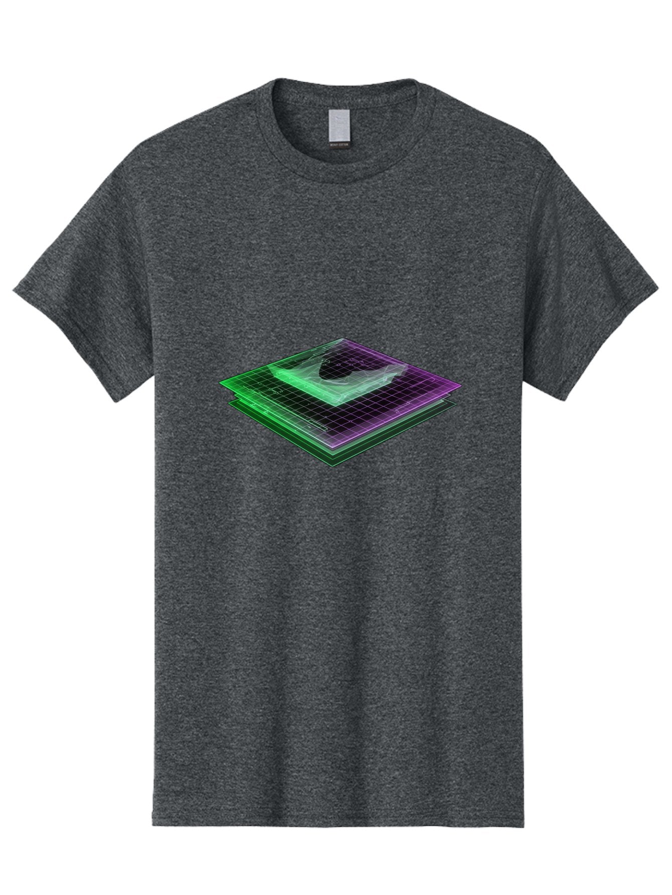 Layered-Grid Men'S Graphic Tee, 100% Cotton, Comfortable Casual Summer Wear, Machine Washable, 3D Grid, Layered Squares, Purple And Green Accents, Grid Pattern, Digital Art, Futuristic Design, Abstract Shapes, Modern Graphic, Layered Effect Baa917 13
