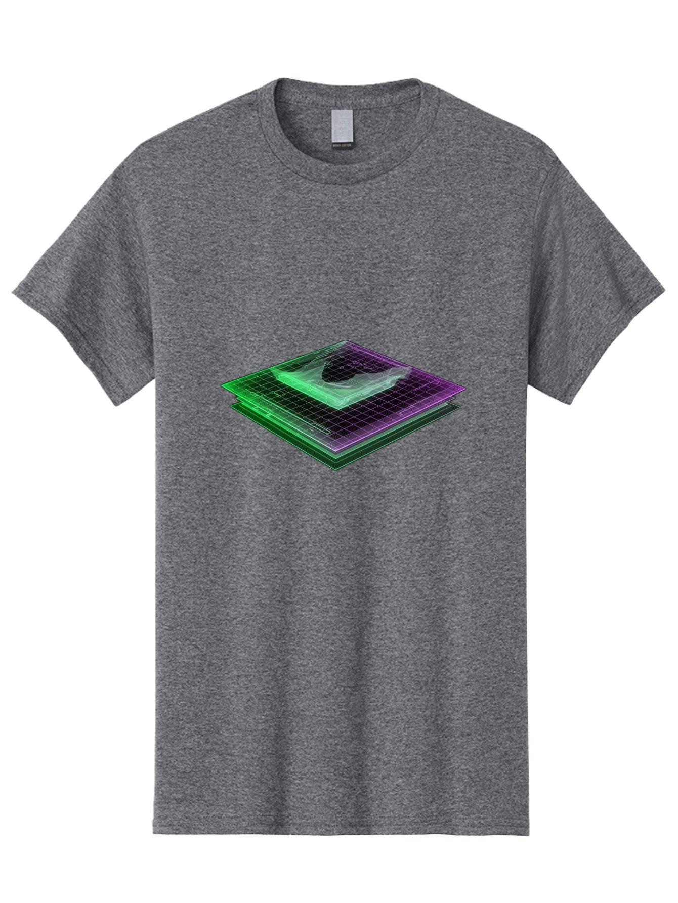Layered-Grid Men'S Graphic Tee, 100% Cotton, Comfortable Casual Summer Wear, Machine Washable, 3D Grid, Layered Squares, Purple And Green Accents, Grid Pattern, Digital Art, Futuristic Design, Abstract Shapes, Modern Graphic, Layered Effect Baa917 7