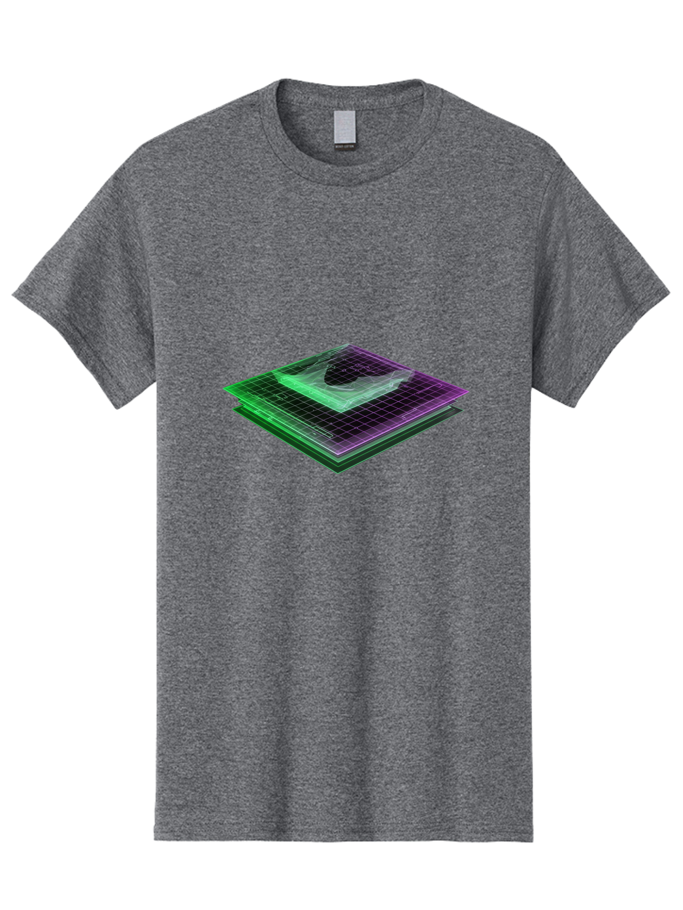 Layered-Grid Men'S Graphic Tee, 100% Cotton, Comfortable Casual Summer Wear, Machine Washable, 3D Grid, Layered Squares, Purple And Green Accents, Grid Pattern, Digital Art, Futuristic Design, Abstract Shapes, Modern Graphic, Layered Effect Baa917 25