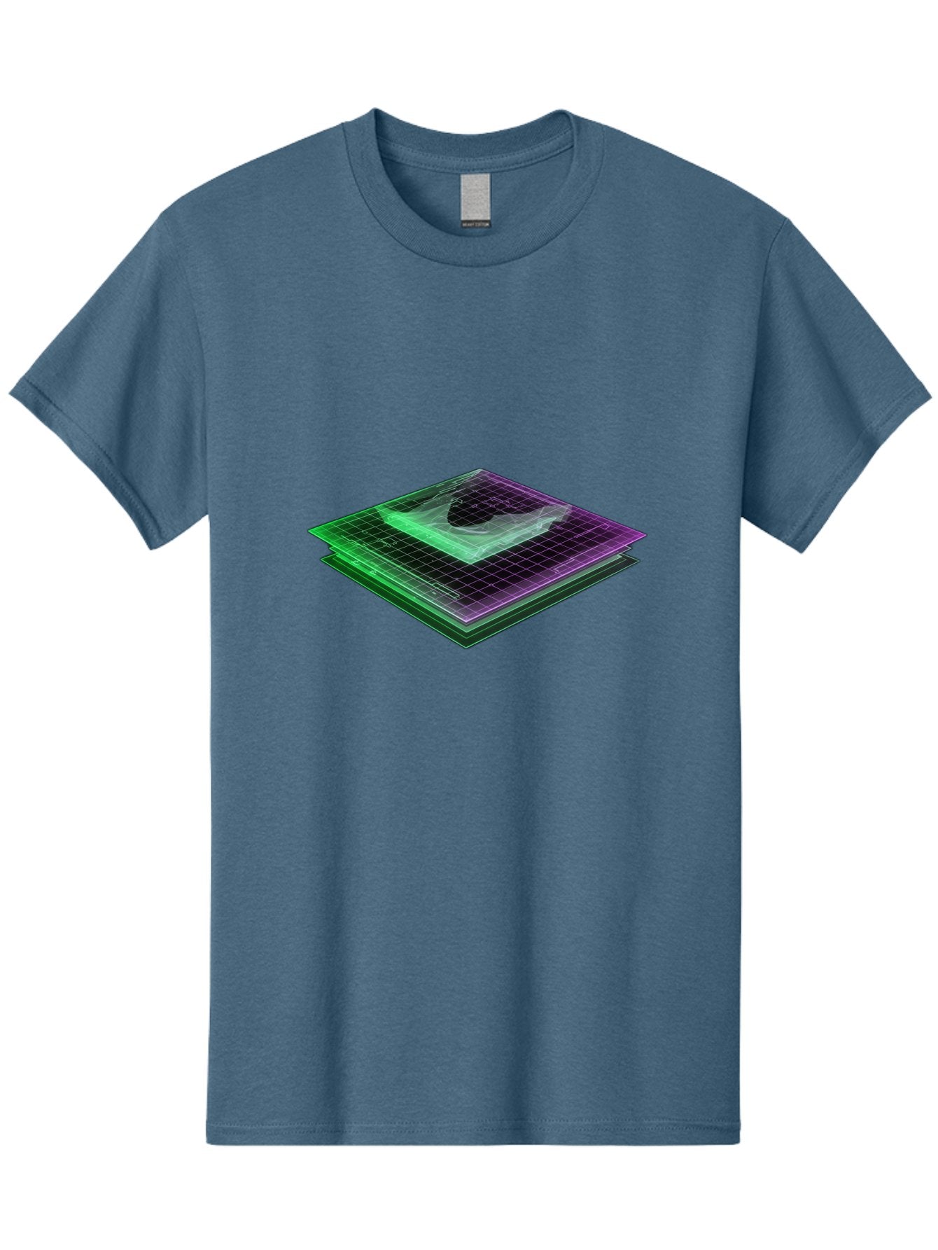 Layered-Grid Men'S Graphic Tee, 100% Cotton, Comfortable Casual Summer Wear, Machine Washable, 3D Grid, Layered Squares, Purple And Green Accents, Grid Pattern, Digital Art, Futuristic Design, Abstract Shapes, Modern Graphic, Layered Effect Baa917 14