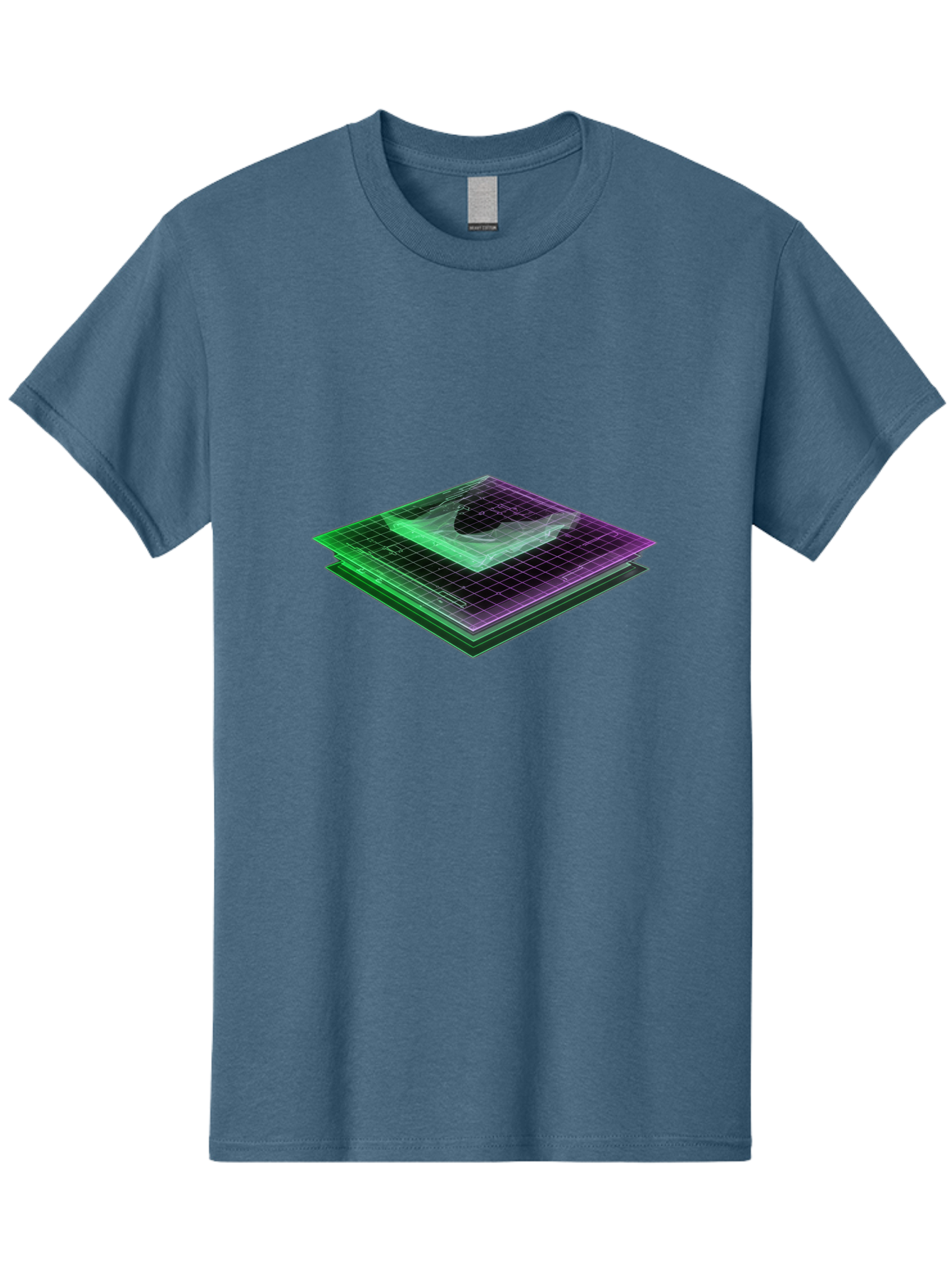 Layered-Grid Men'S Graphic Tee, 100% Cotton, Comfortable Casual Summer Wear, Machine Washable, 3D Grid, Layered Squares, Purple And Green Accents, Grid Pattern, Digital Art, Futuristic Design, Abstract Shapes, Modern Graphic, Layered Effect Baa917 3