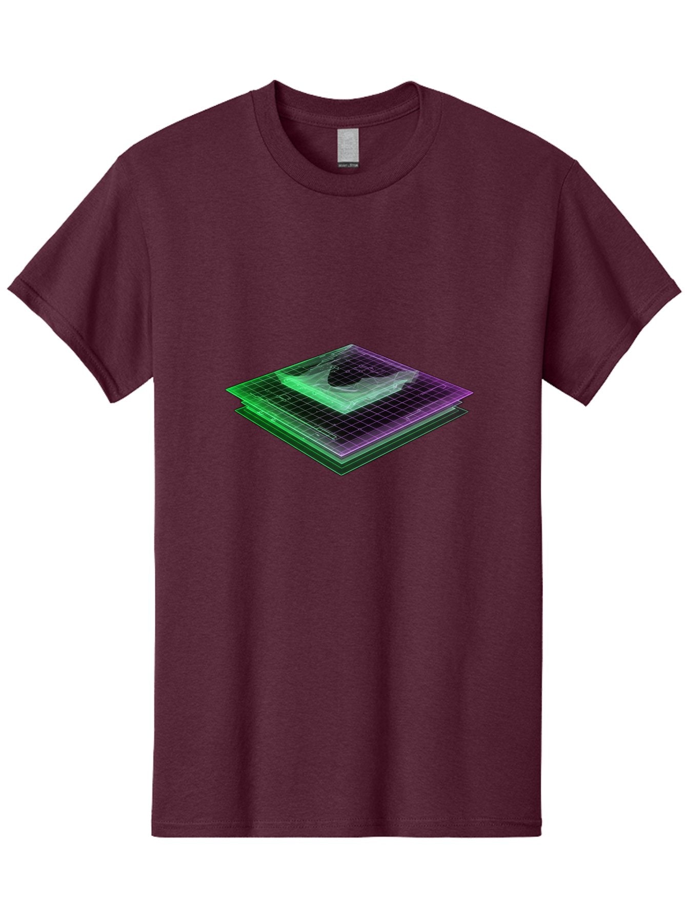 Layered-Grid Men'S Graphic Tee, 100% Cotton, Comfortable Casual Summer Wear, Machine Washable, 3D Grid, Layered Squares, Purple And Green Accents, Grid Pattern, Digital Art, Futuristic Design, Abstract Shapes, Modern Graphic, Layered Effect Baa917 15