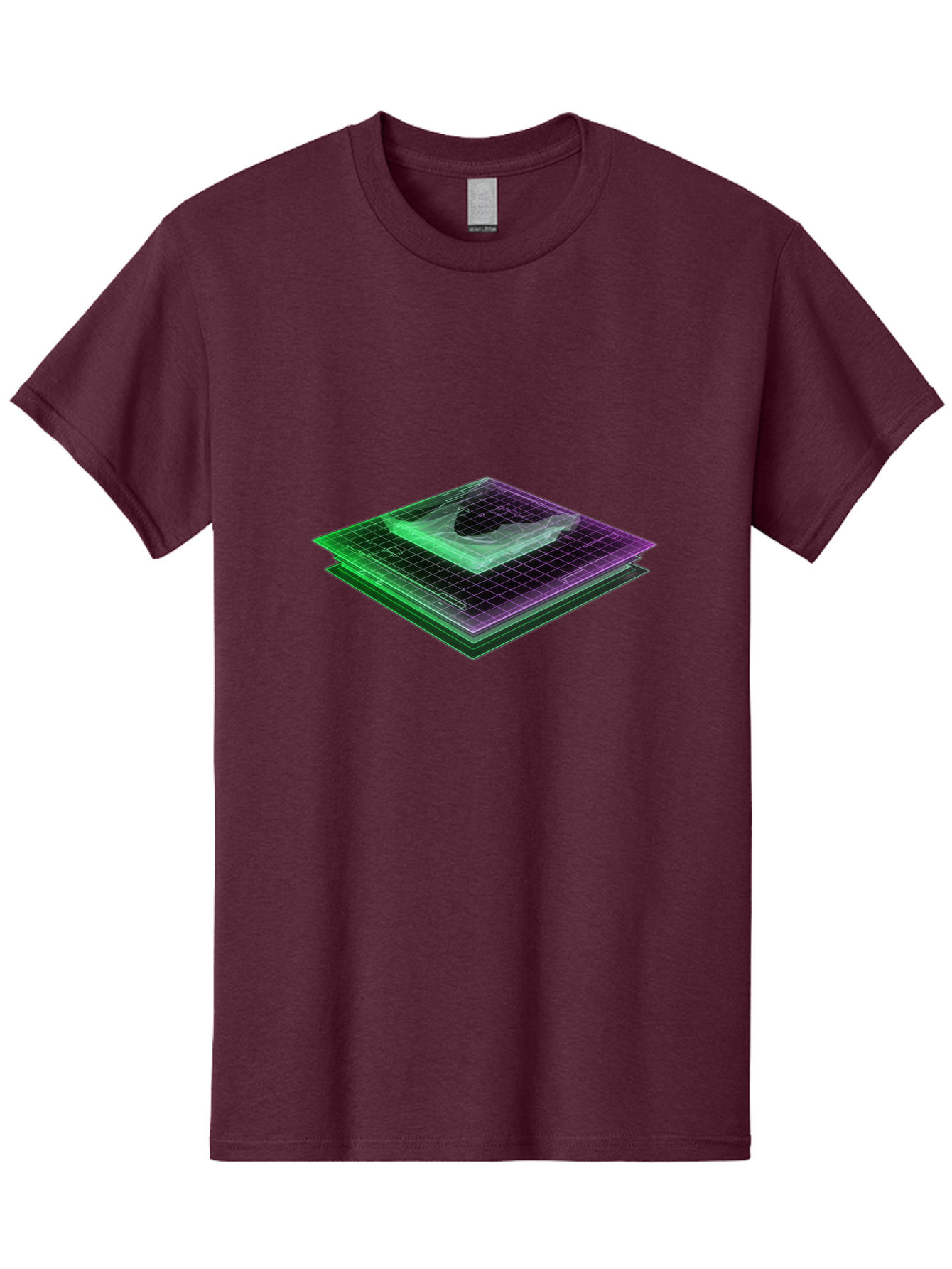 Layered-Grid Men'S Graphic Tee, 100% Cotton, Comfortable Casual Summer Wear, Machine Washable, 3D Grid, Layered Squares, Purple And Green Accents, Grid Pattern, Digital Art, Futuristic Design, Abstract Shapes, Modern Graphic, Layered Effect Baa917