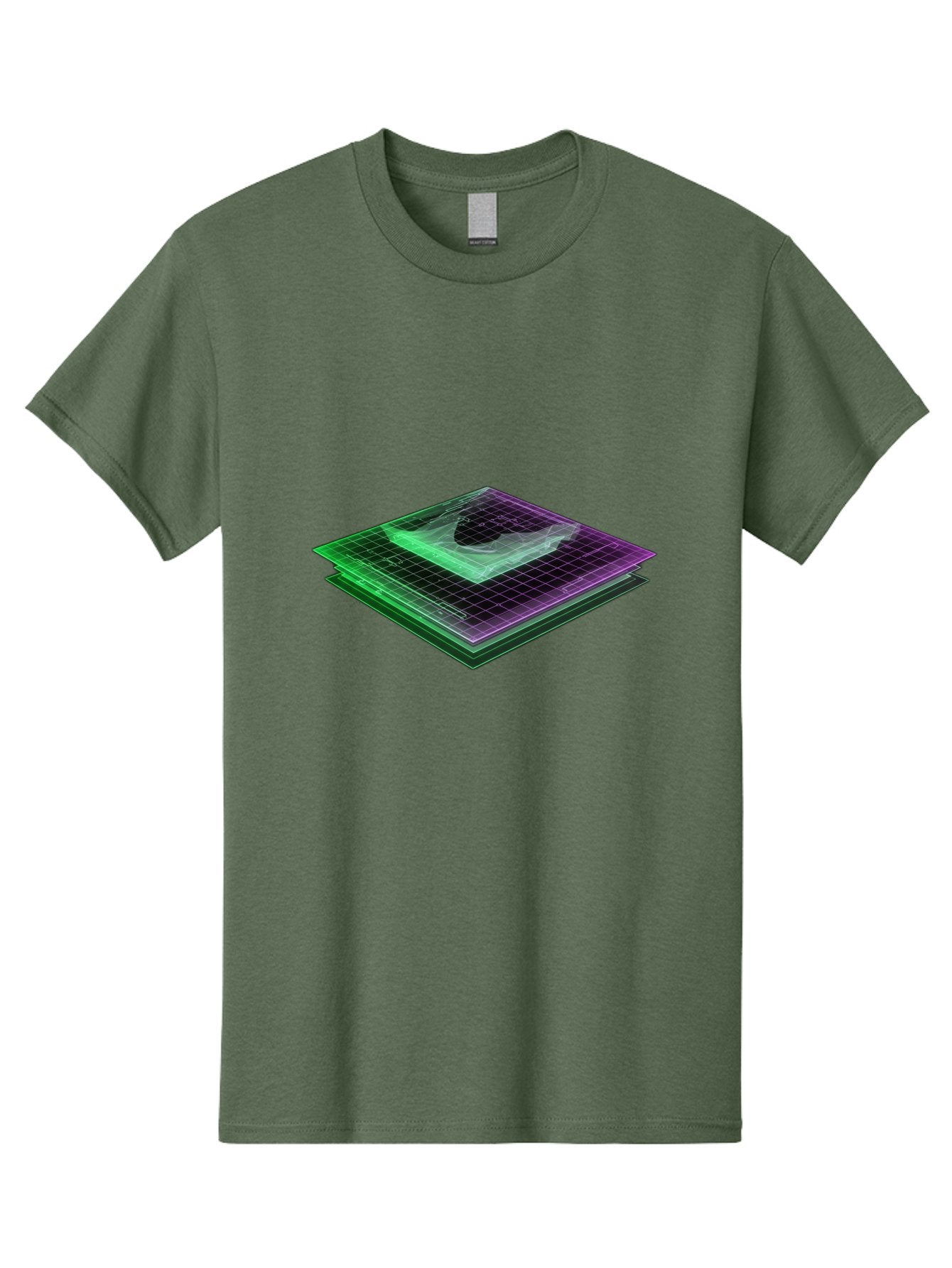 Layered-Grid Men'S Graphic Tee, 100% Cotton, Comfortable Casual Summer Wear, Machine Washable, 3D Grid, Layered Squares, Purple And Green Accents, Grid Pattern, Digital Art, Futuristic Design, Abstract Shapes, Modern Graphic, Layered Effect Baa917