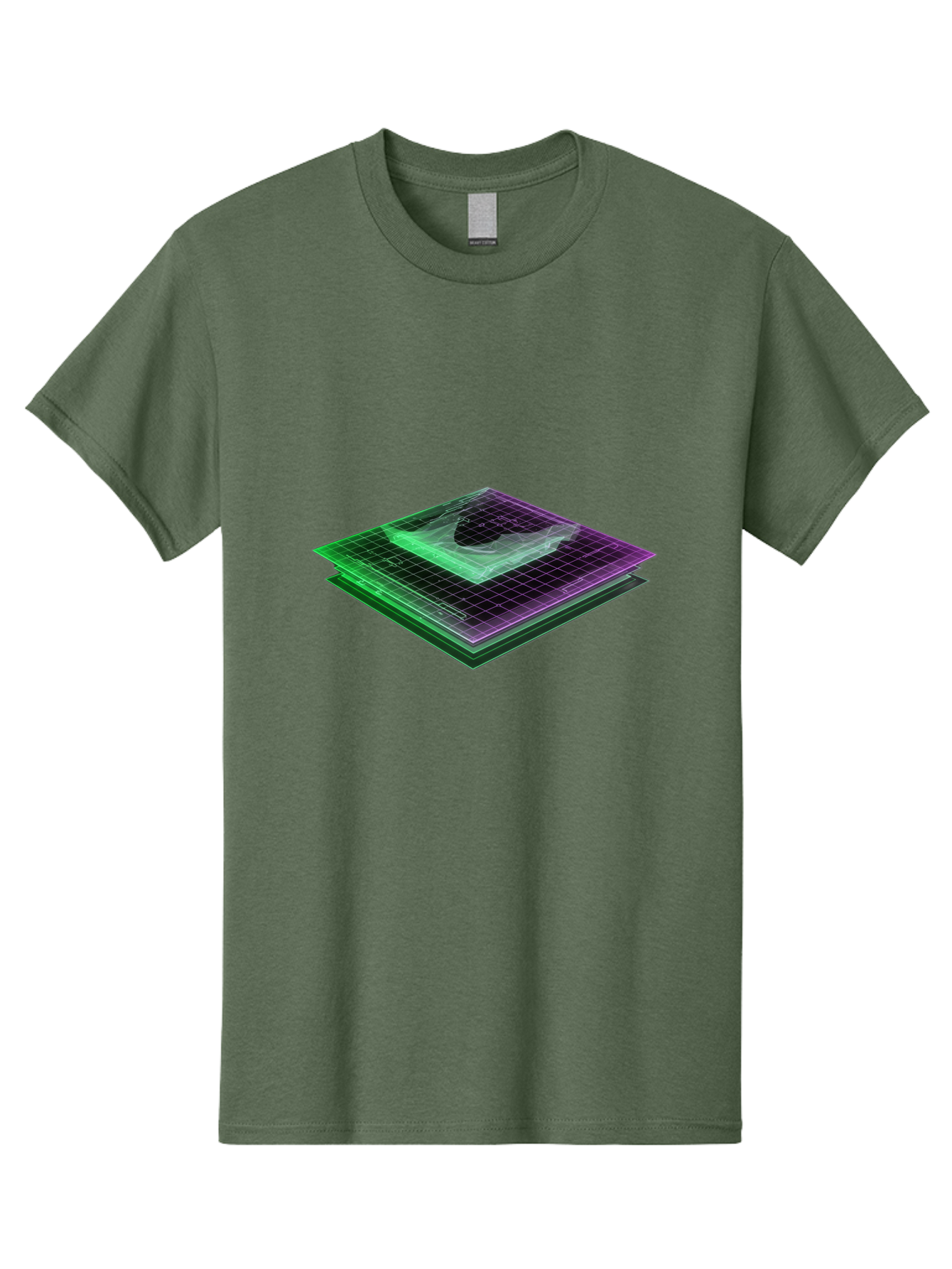 Layered-Grid Men'S Graphic Tee, 100% Cotton, Comfortable Casual Summer Wear, Machine Washable, 3D Grid, Layered Squares, Purple And Green Accents, Grid Pattern, Digital Art, Futuristic Design, Abstract Shapes, Modern Graphic, Layered Effect Baa917 21
