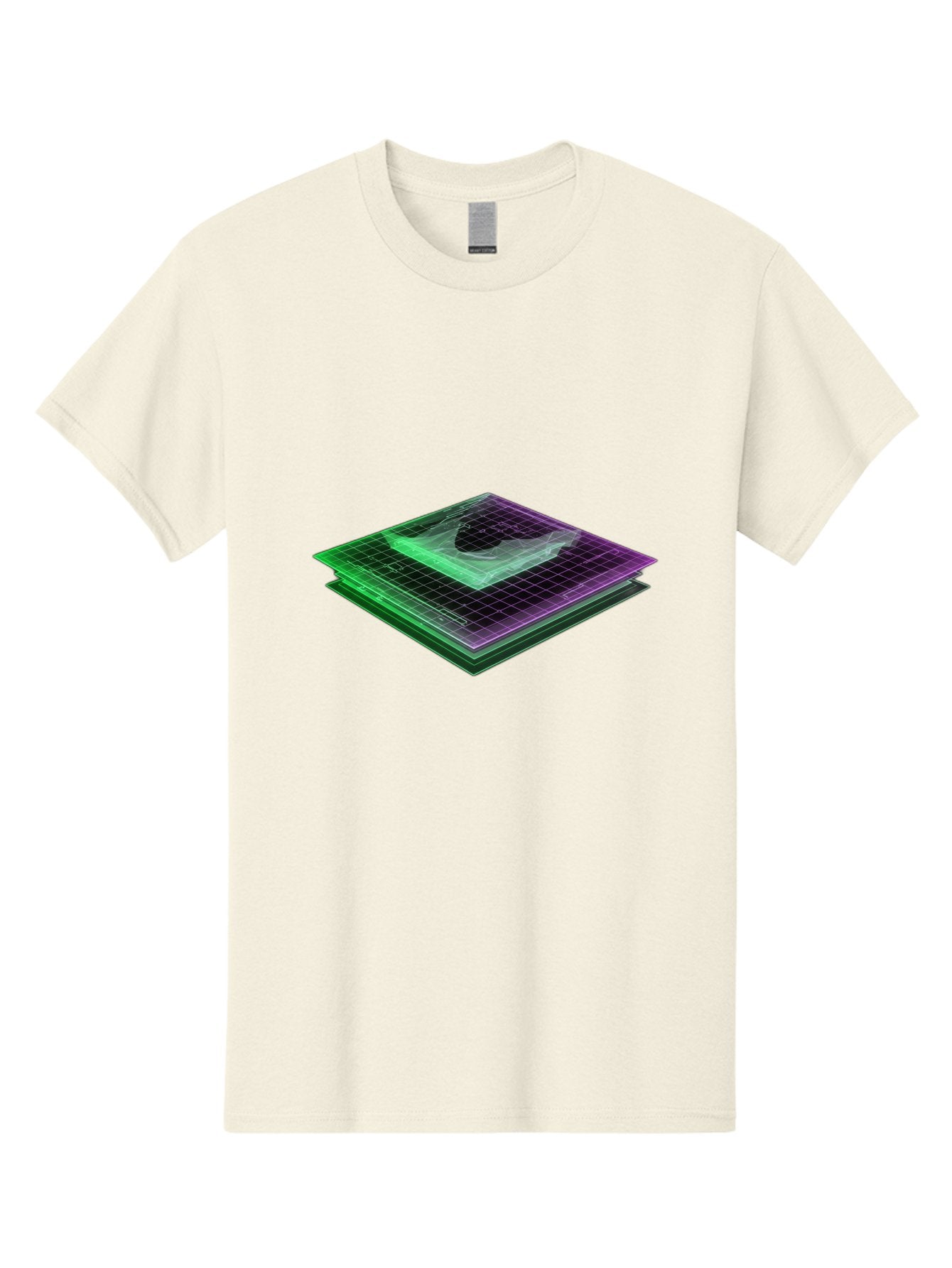 Layered-Grid Men'S Graphic Tee, 100% Cotton, Comfortable Casual Summer Wear, Machine Washable, 3D Grid, Layered Squares, Purple And Green Accents, Grid Pattern, Digital Art, Futuristic Design, Abstract Shapes, Modern Graphic, Layered Effect Baa917 9
