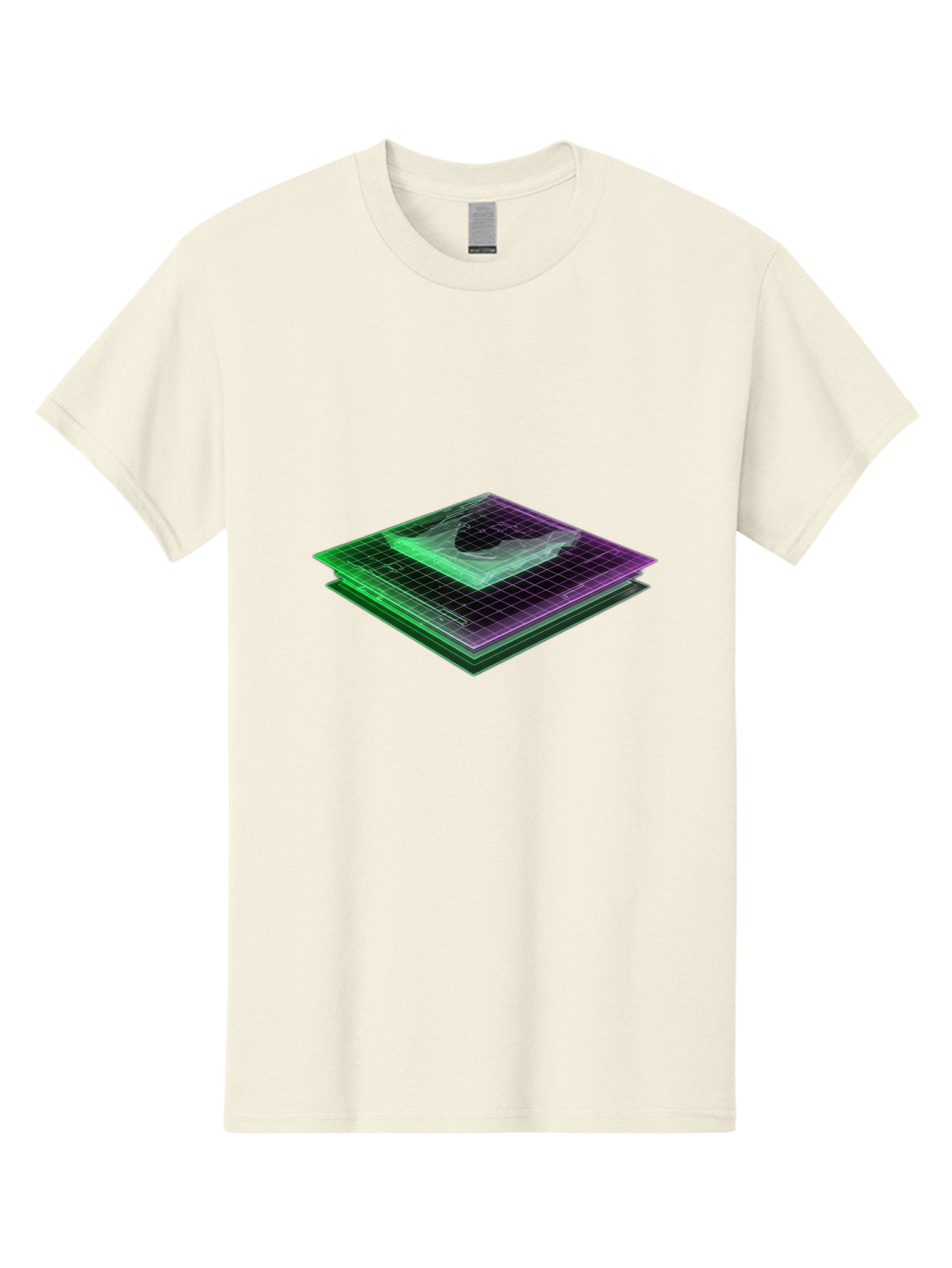 Layered-Grid Men'S Graphic Tee, 100% Cotton, Comfortable Casual Summer Wear, Machine Washable, 3D Grid, Layered Squares, Purple And Green Accents, Grid Pattern, Digital Art, Futuristic Design, Abstract Shapes, Modern Graphic, Layered Effect Baa917 9