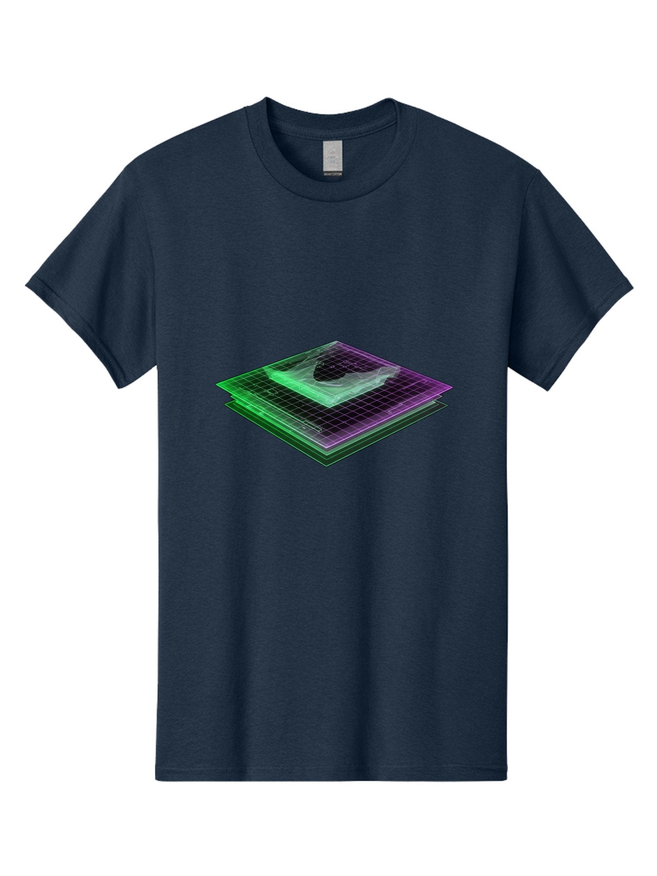 Layered-Grid Men'S Graphic Tee, 100% Cotton, Comfortable Casual Summer Wear, Machine Washable, 3D Grid, Layered Squares, Purple And Green Accents, Grid Pattern, Digital Art, Futuristic Design, Abstract Shapes, Modern Graphic, Layered Effect Baa917 6