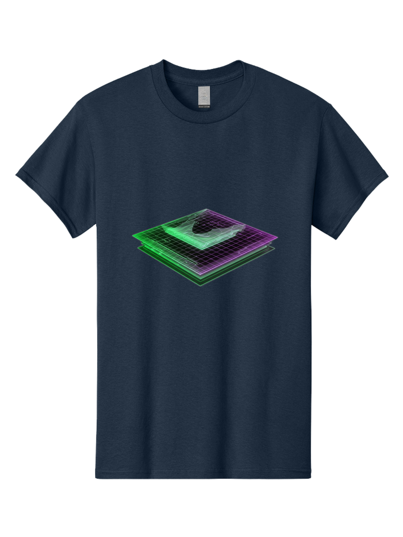 Layered-Grid Men'S Graphic Tee, 100% Cotton, Comfortable Casual Summer Wear, Machine Washable, 3D Grid, Layered Squares, Purple And Green Accents, Grid Pattern, Digital Art, Futuristic Design, Abstract Shapes, Modern Graphic, Layered Effect Baa917 13
