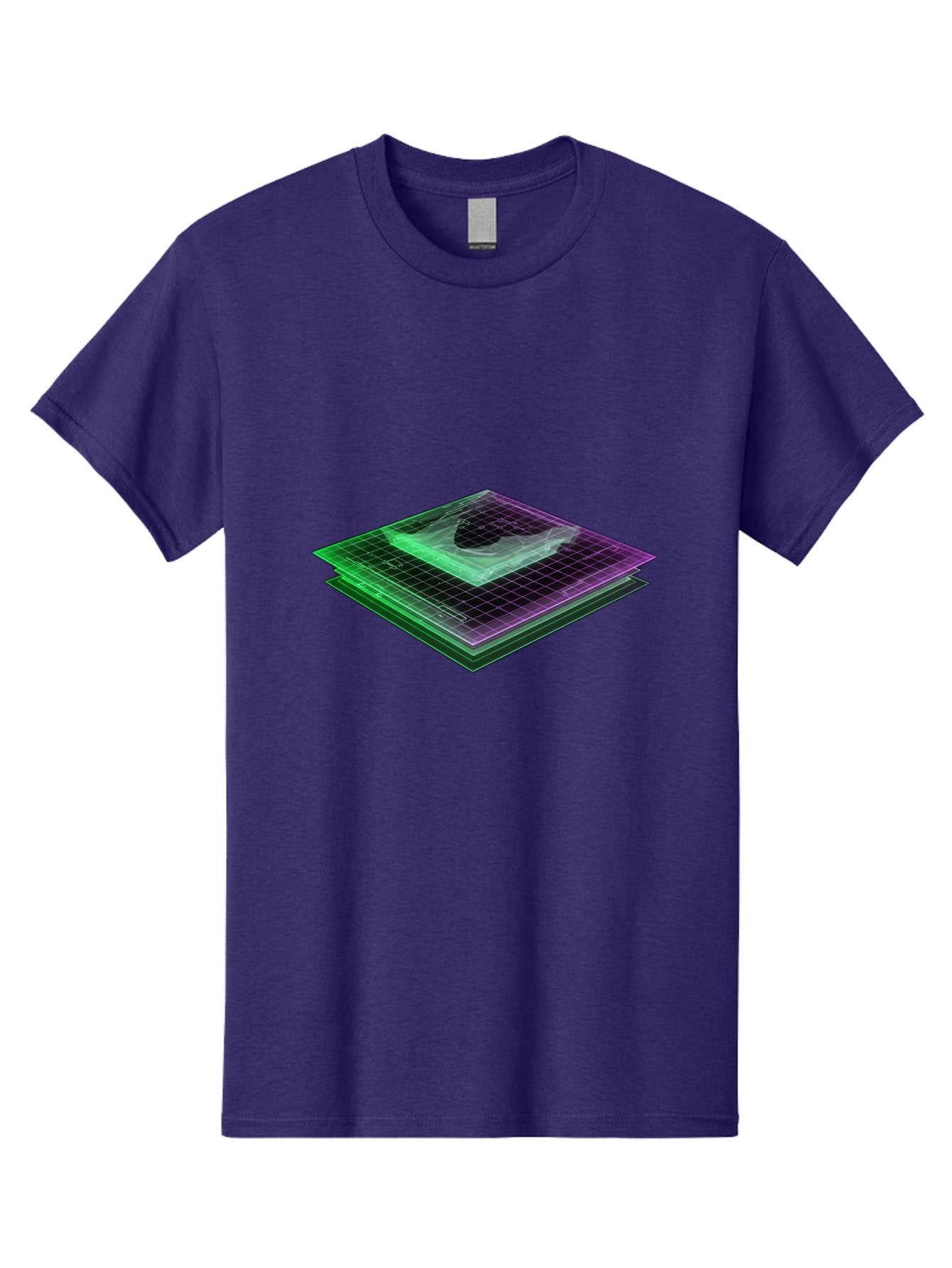 Layered-Grid Men'S Graphic Tee, 100% Cotton, Comfortable Casual Summer Wear, Machine Washable, 3D Grid, Layered Squares, Purple And Green Accents, Grid Pattern, Digital Art, Futuristic Design, Abstract Shapes, Modern Graphic, Layered Effect Baa917