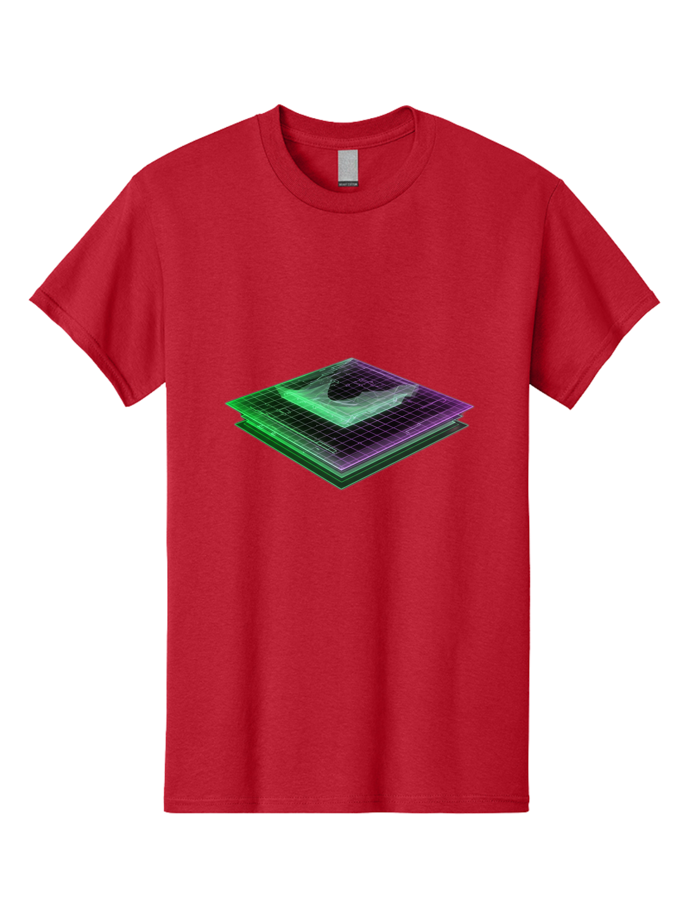 Layered-Grid Men'S Graphic Tee, 100% Cotton, Comfortable Casual Summer Wear, Machine Washable, 3D Grid, Layered Squares, Purple And Green Accents, Grid Pattern, Digital Art, Futuristic Design, Abstract Shapes, Modern Graphic, Layered Effect Baa917 17