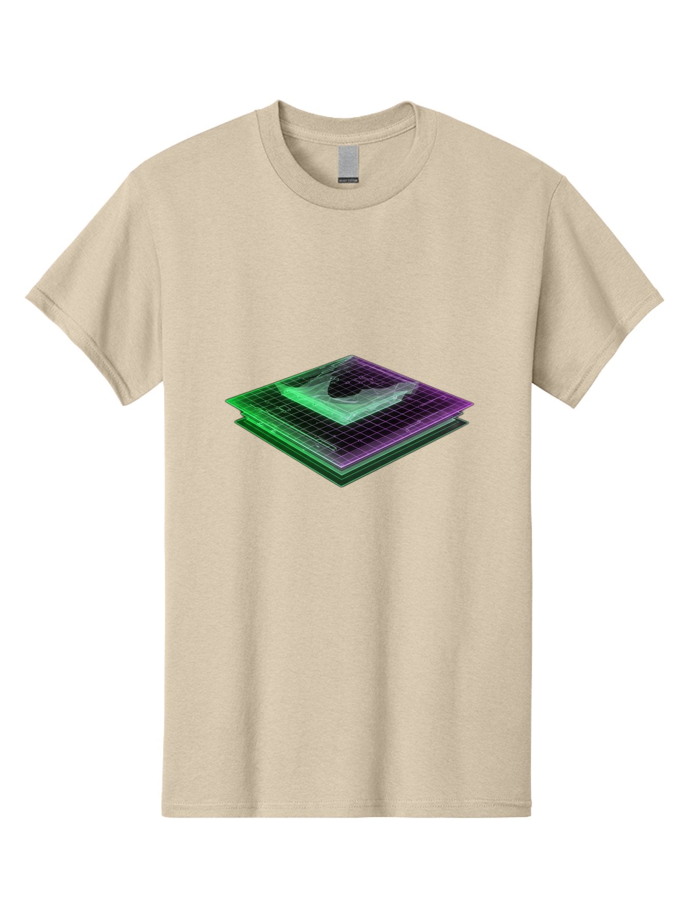 Layered-Grid Men'S Graphic Tee, 100% Cotton, Comfortable Casual Summer Wear, Machine Washable, 3D Grid, Layered Squares, Purple And Green Accents, Grid Pattern, Digital Art, Futuristic Design, Abstract Shapes, Modern Graphic, Layered Effect Baa917 10