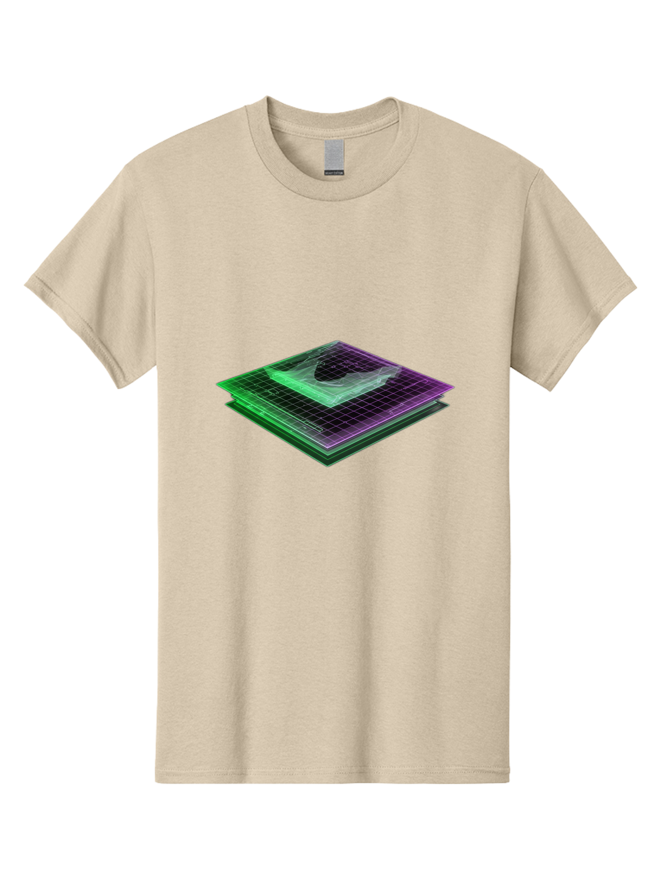 Layered-Grid Men'S Graphic Tee, 100% Cotton, Comfortable Casual Summer Wear, Machine Washable, 3D Grid, Layered Squares, Purple And Green Accents, Grid Pattern, Digital Art, Futuristic Design, Abstract Shapes, Modern Graphic, Layered Effect Baa917 27