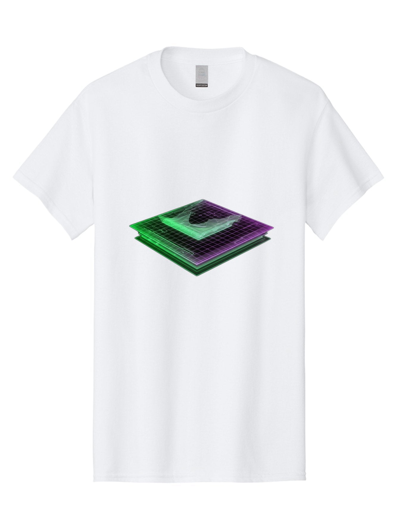 Layered-Grid Men'S Graphic Tee, 100% Cotton, Comfortable Casual Summer Wear, Machine Washable, 3D Grid, Layered Squares, Purple And Green Accents, Grid Pattern, Digital Art, Futuristic Design, Abstract Shapes, Modern Graphic, Layered Effect Baa917 4