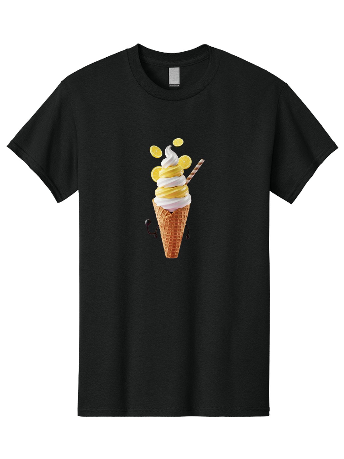 Lemon-Ice-Cream-Cone Men'S Graphic Tee, 100% Cotton, Comfortable Casual Summer Wear, Machine Washable, Lemon Ice Cream, Soft Serve Ice Cream, Waffle Cone, Citrus Flavor, Sweet Treat, Frozen Dessert, Summer Snack, Refreshing Dessert, Fun Food, Baa919 9