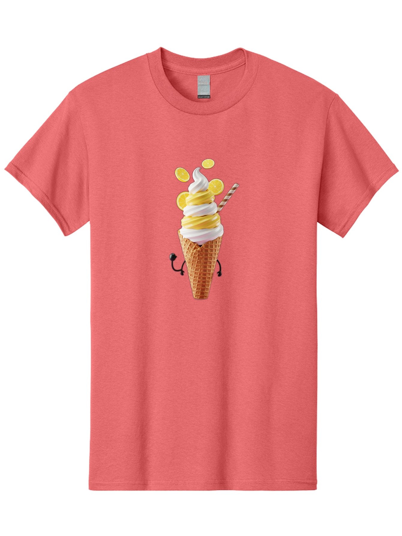 Lemon-Ice-Cream-Cone Men'S Graphic Tee, 100% Cotton, Comfortable Casual Summer Wear, Machine Washable, Lemon Ice Cream, Soft Serve Ice Cream, Waffle Cone, Citrus Flavor, Sweet Treat, Frozen Dessert, Summer Snack, Refreshing Dessert, Fun Food, Baa919 5