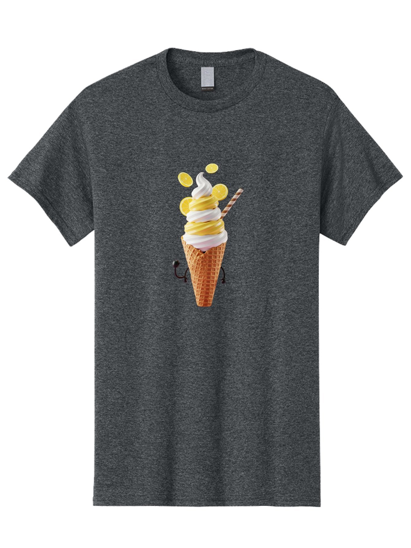 Lemon-Ice-Cream-Cone Men'S Graphic Tee, 100% Cotton, Comfortable Casual Summer Wear, Machine Washable, Lemon Ice Cream, Soft Serve Ice Cream, Waffle Cone, Citrus Flavor, Sweet Treat, Frozen Dessert, Summer Snack, Refreshing Dessert, Fun Food, Baa919 4