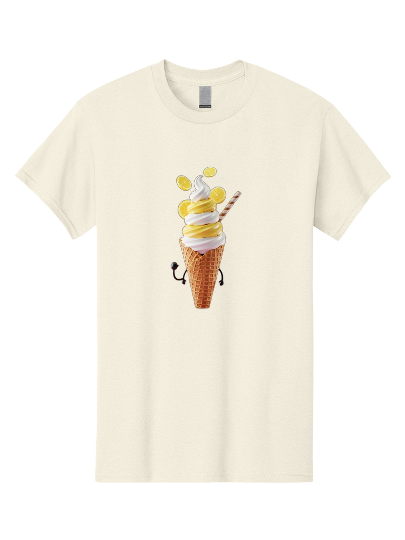 Lemon-Ice-Cream-Cone Men'S Graphic Tee, 100% Cotton, Comfortable Casual Summer Wear, Machine Washable, Lemon Ice Cream, Soft Serve Ice Cream, Waffle Cone, Citrus Flavor, Sweet Treat, Frozen Dessert, Summer Snack, Refreshing Dessert, Fun Food, Baa919 8