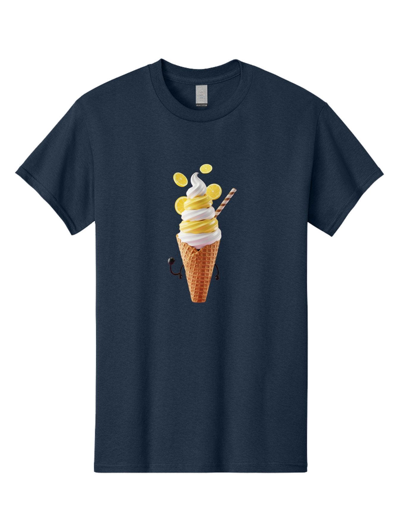 Lemon-Ice-Cream-Cone Men'S Graphic Tee, 100% Cotton, Comfortable Casual Summer Wear, Machine Washable, Lemon Ice Cream, Soft Serve Ice Cream, Waffle Cone, Citrus Flavor, Sweet Treat, Frozen Dessert, Summer Snack, Refreshing Dessert, Fun Food, Baa919 7