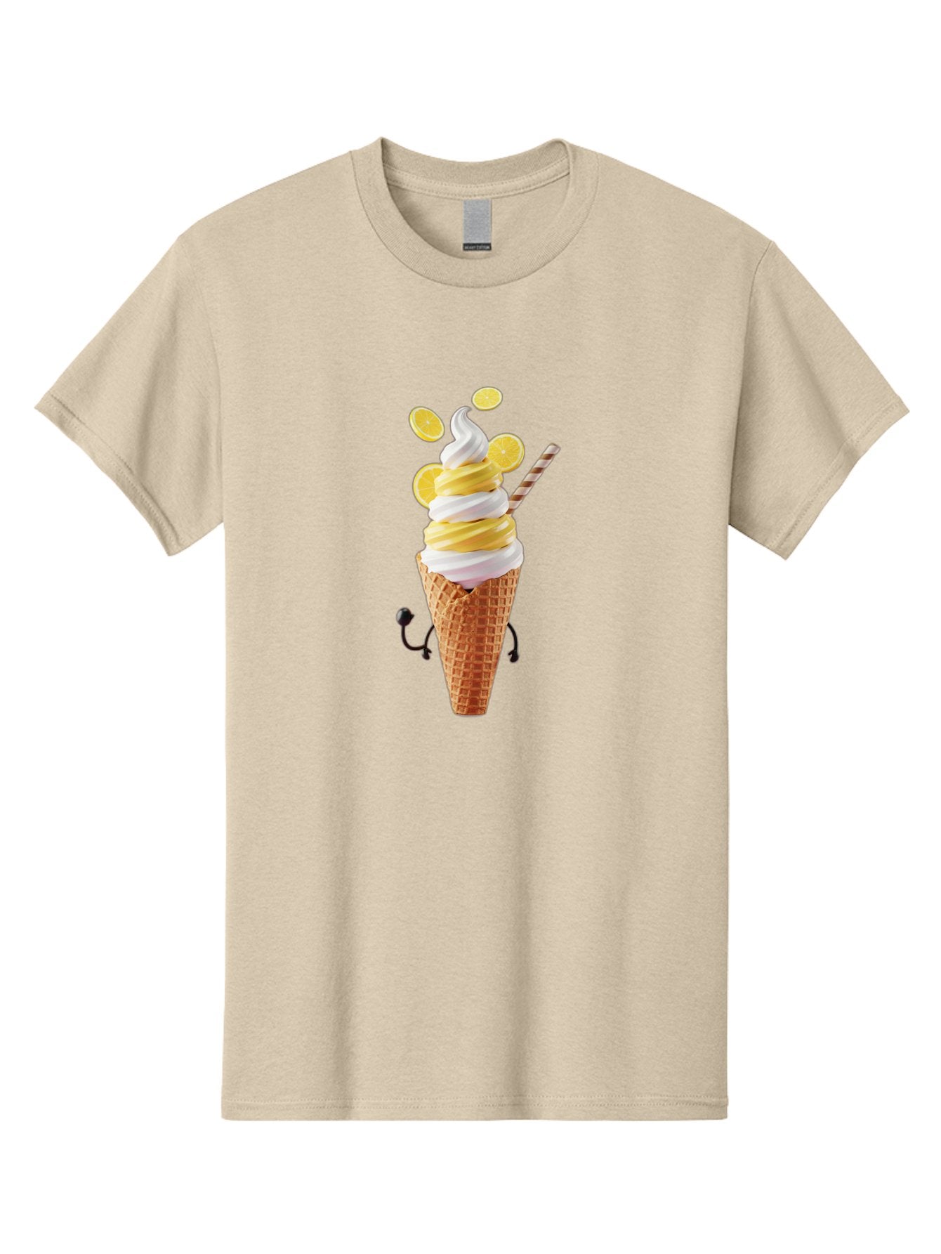 Lemon-Ice-Cream-Cone Men'S Graphic Tee, 100% Cotton, Comfortable Casual Summer Wear, Machine Washable, Lemon Ice Cream, Soft Serve Ice Cream, Waffle Cone, Citrus Flavor, Sweet Treat, Frozen Dessert, Summer Snack, Refreshing Dessert, Fun Food, Baa919 14