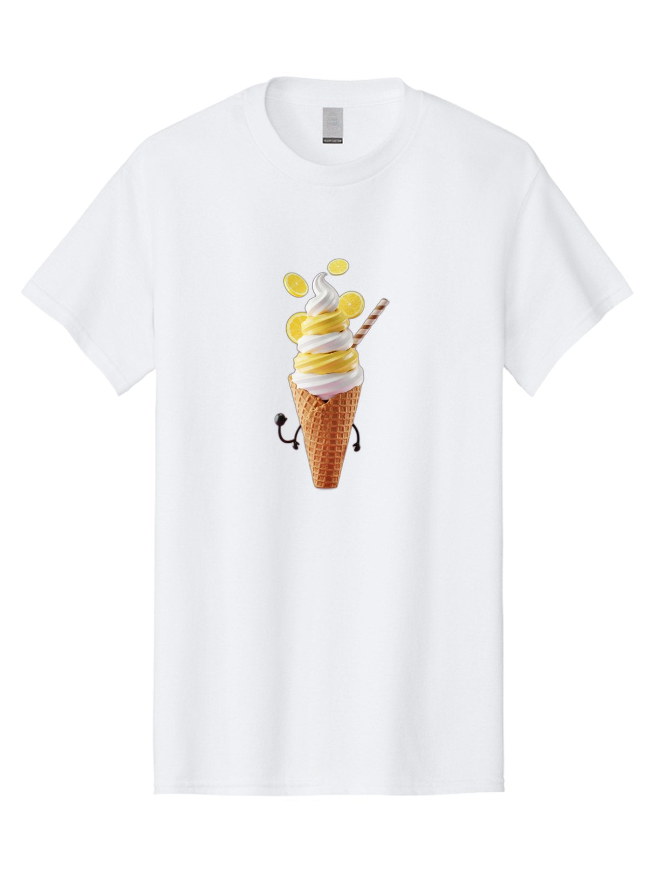 Lemon-Ice-Cream-Cone Men'S Graphic Tee, 100% Cotton, Comfortable Casual Summer Wear, Machine Washable, Lemon Ice Cream, Soft Serve Ice Cream, Waffle Cone, Citrus Flavor, Sweet Treat, Frozen Dessert, Summer Snack, Refreshing Dessert, Fun Food, Baa919 3